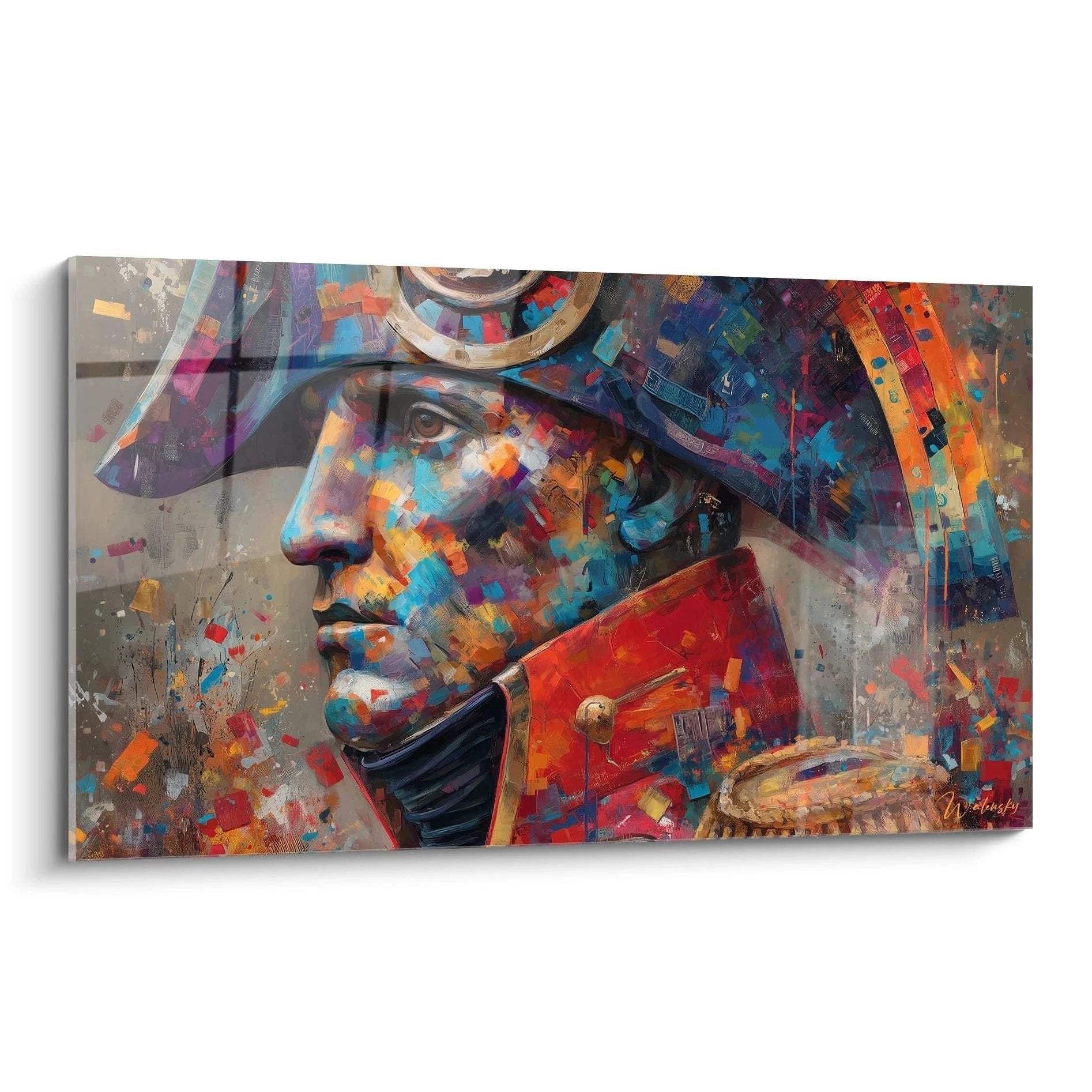 Abstraktes Napoleon Bonaparte Wandbild mit bunten geometrischen Formen und kaiserlicher Uniform