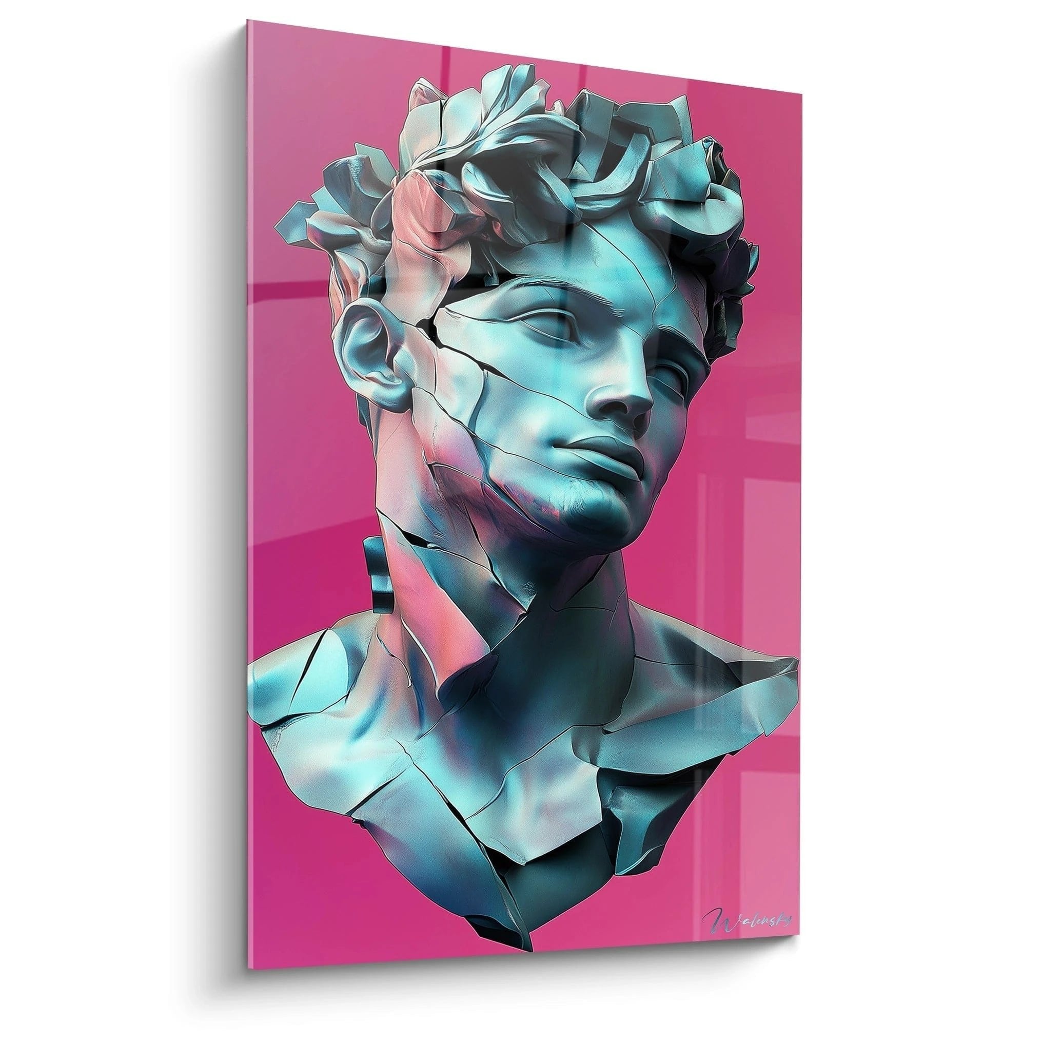 David Statue in holographischen Farben mit pinkem Hintergrund - moderne digitale Kunst