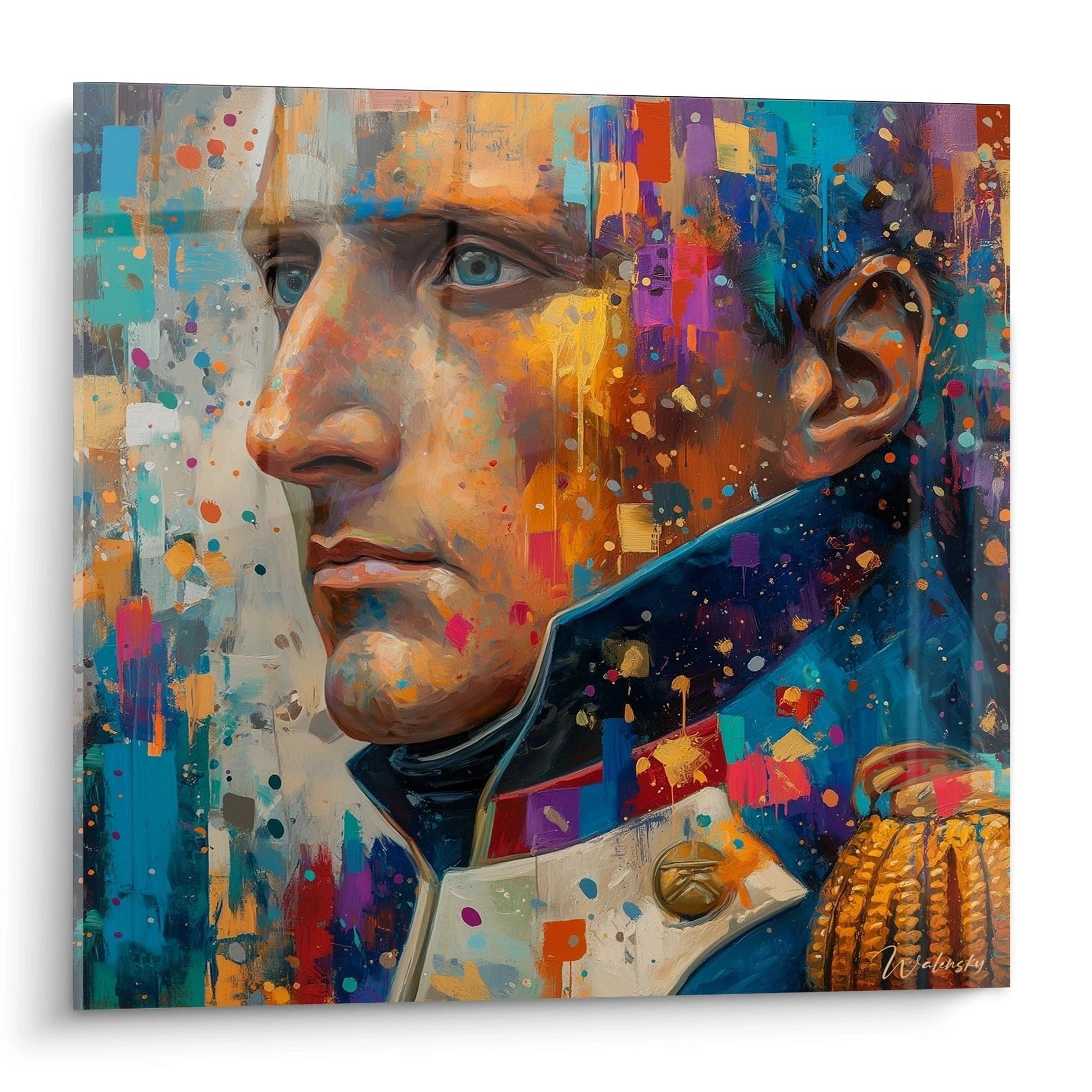 Abstraktes Napoleon Wandbild mit bunten Farbspritzern in Orange Blau Türkis - Edition Napoleon Kunstdruck