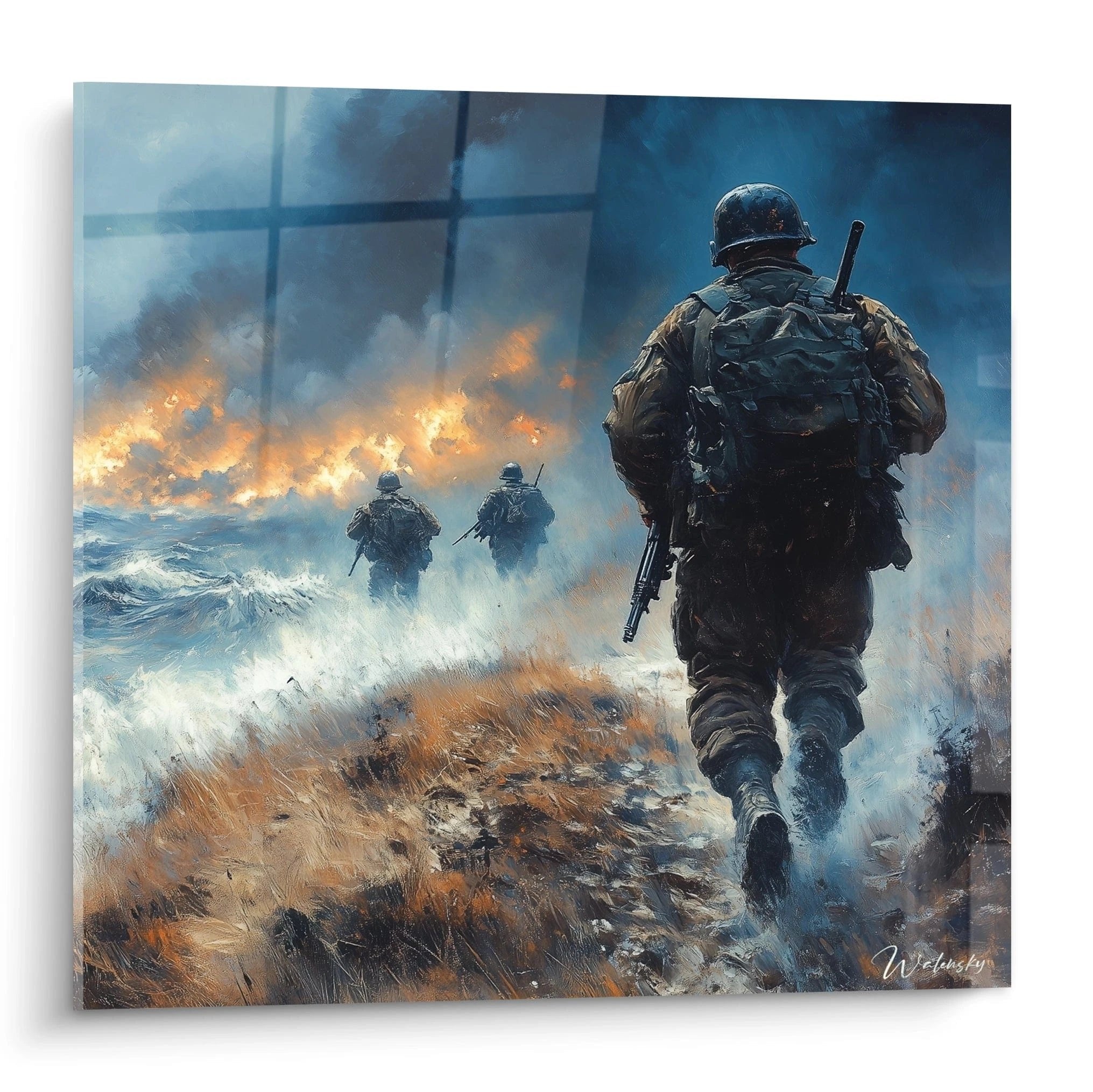 Wandbild Soldaten im Sturmangriff Erster Weltkrieg mit dramatischen Explosionen und Kampfszene