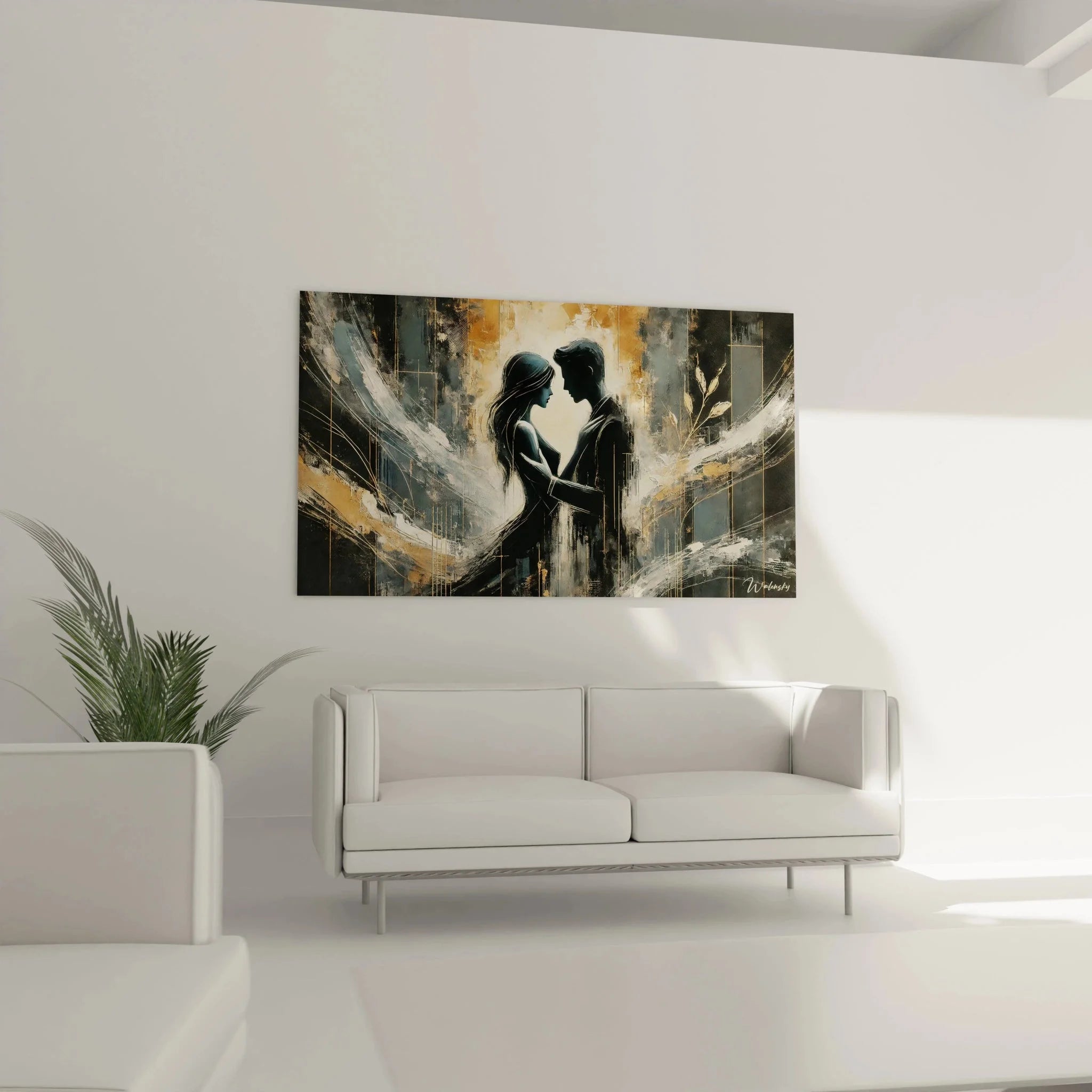 Detailansicht abstrakte Liebeskunst mit expressiven Pinselstrichen und emotionaler Paardarstellung