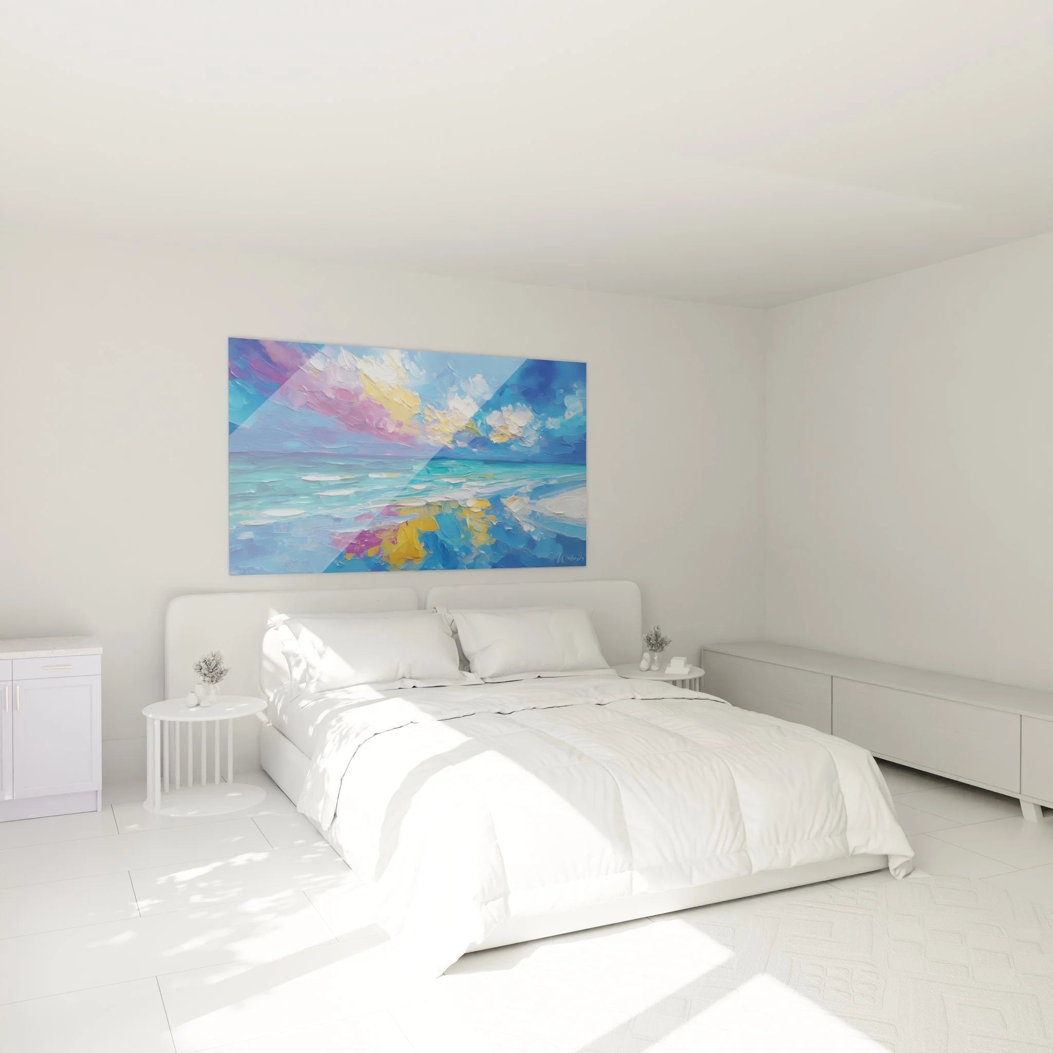 Abstraktes Meereslandschaft Wandbild XXL im Schlafzimmer - moderne Strandkunst Wanddekoration