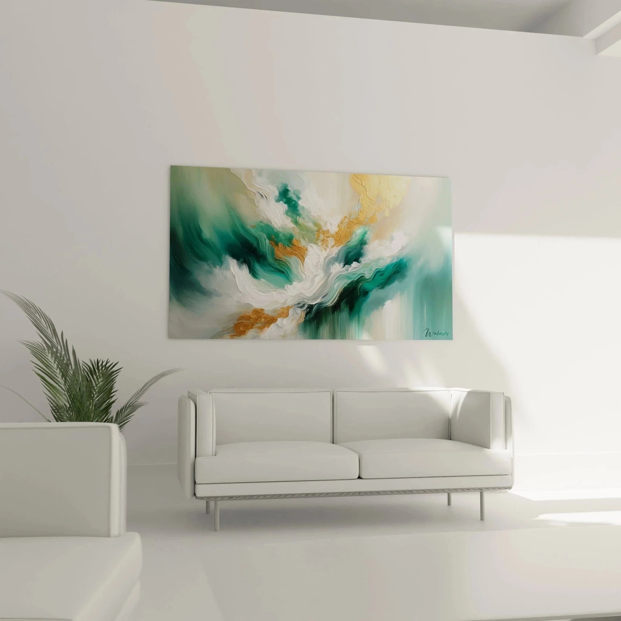 Detailaufnahme abstrakte Strömungen Wandbild zeigt Textur und Farbverläufe in Malerei-Optik