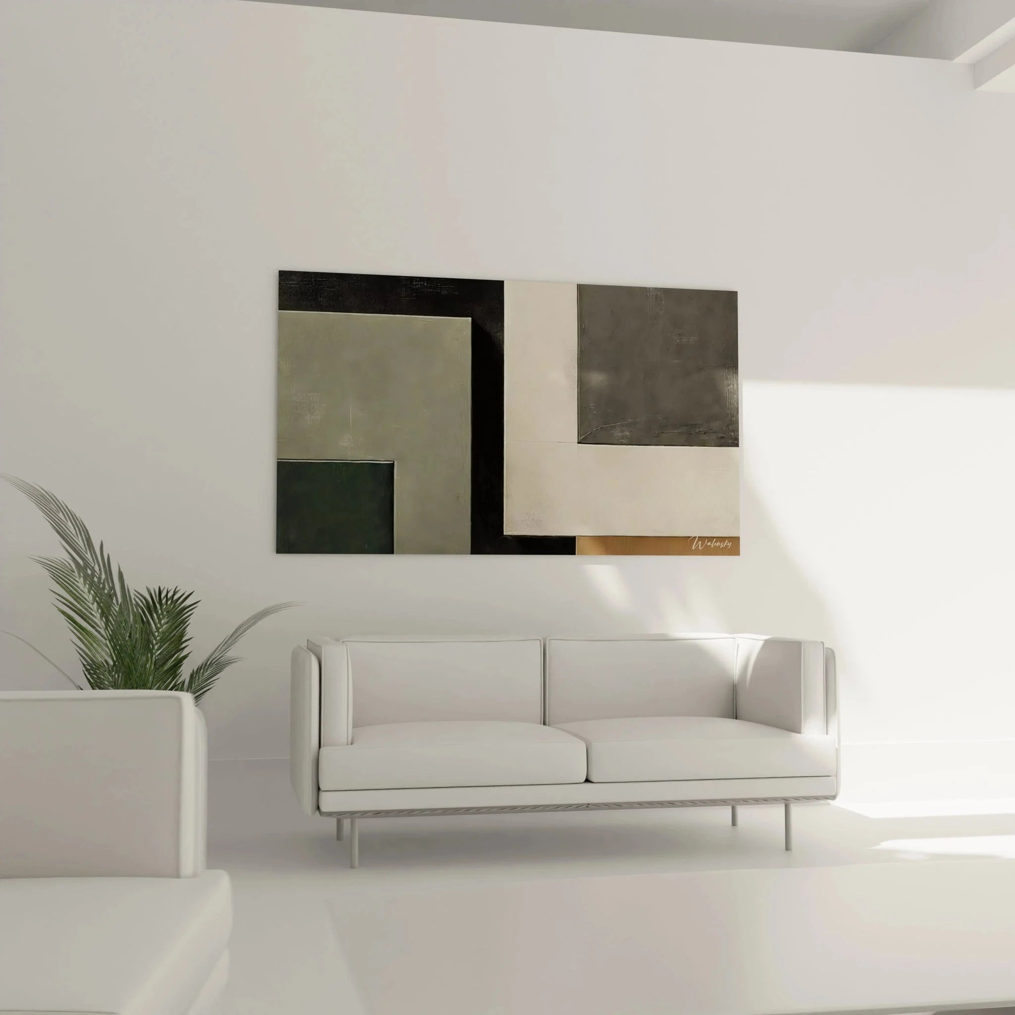 Detailansicht der abstrakten geometrischen Wandkunst mit kubistischen Elementen und Texturen