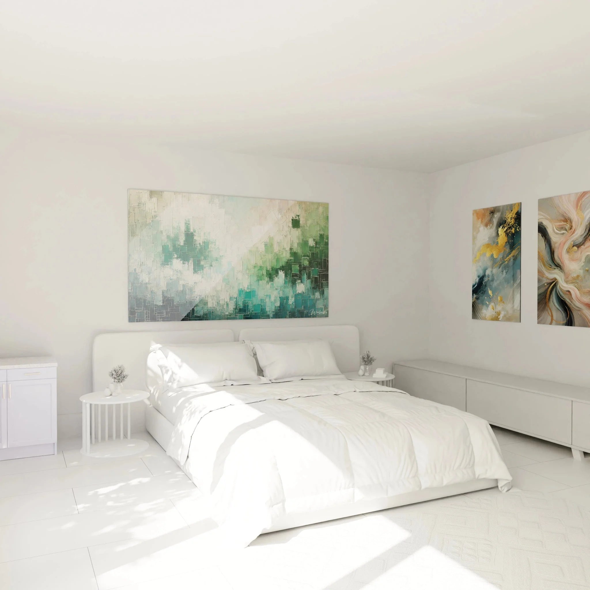 Abstrakte Wandkunst türkis im Schlafzimmer expressionistische Dekoration modern