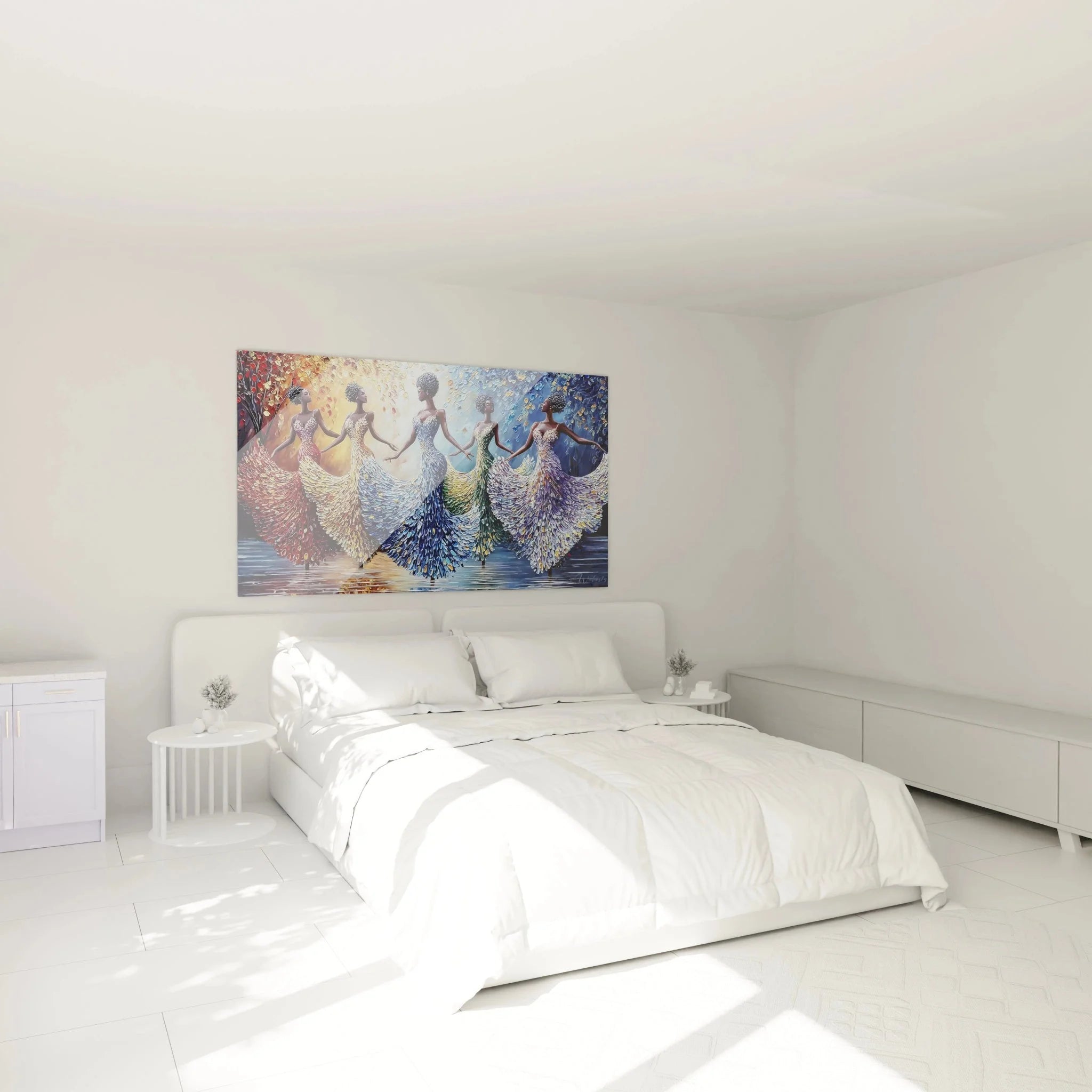 Afrikanisches Tanzkunst Wandbild im Schlafzimmer als moderne Wanddekoration