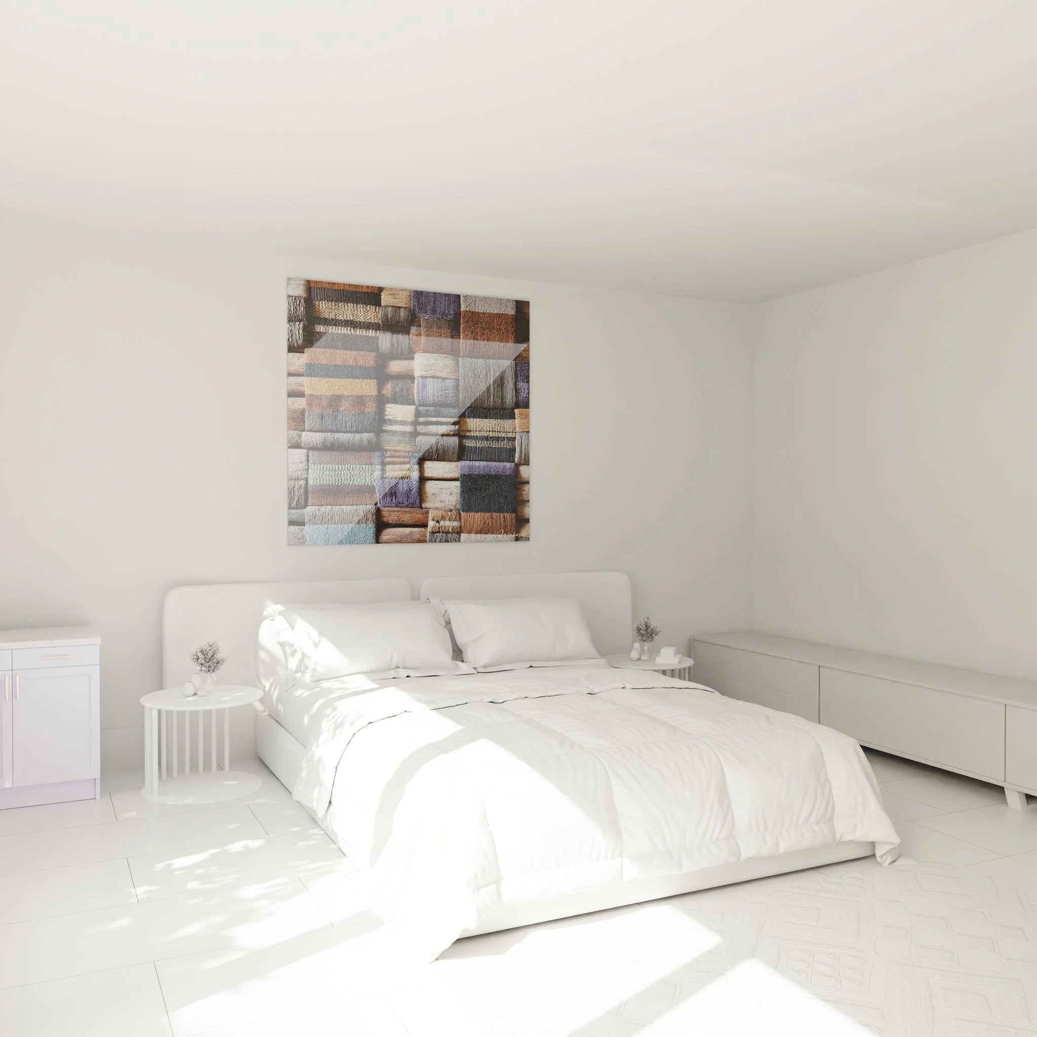 Afrikanisches Textil Wandbild im Schlafzimmer - traditionelle Webkunst als stilvolle Wanddekoration