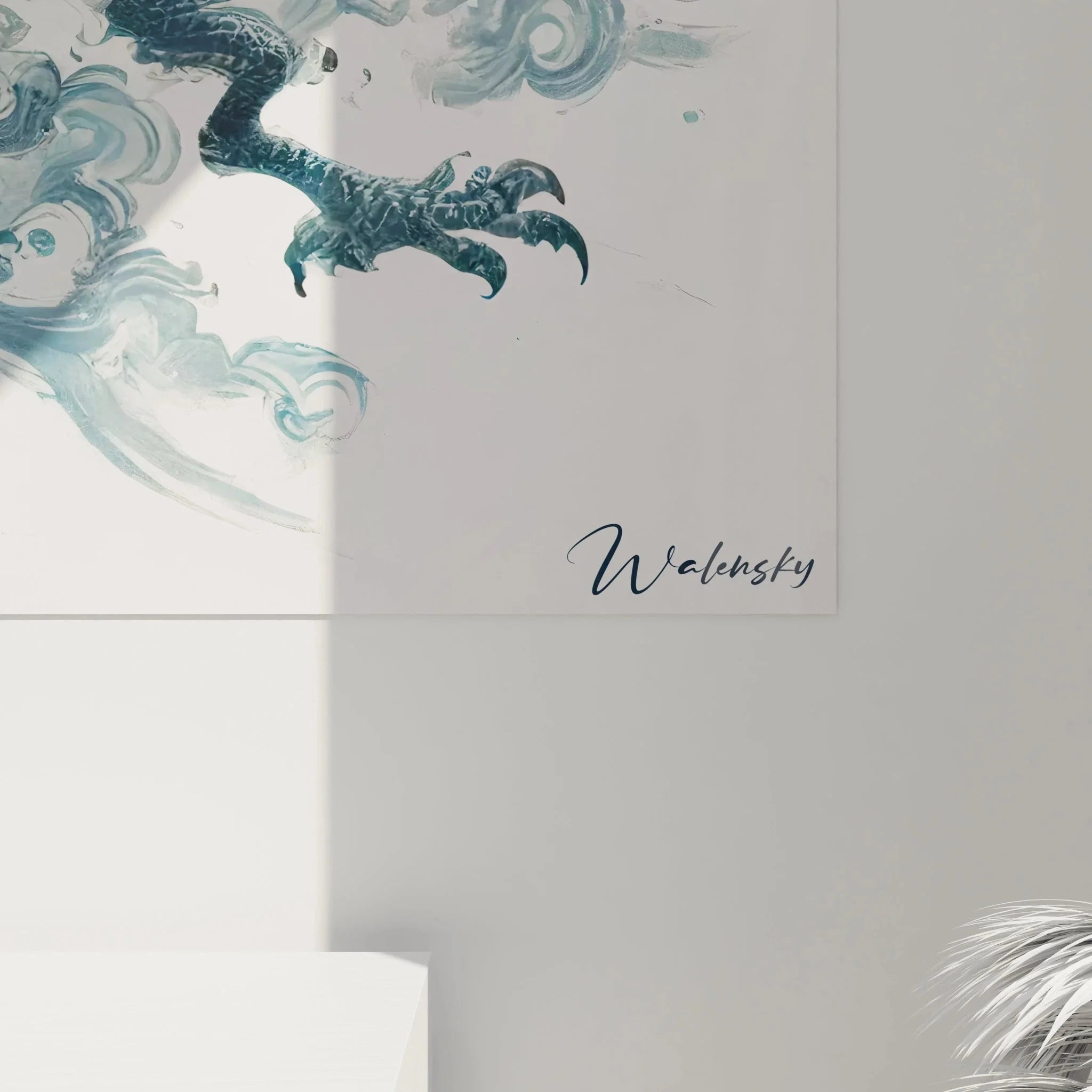 Gesamtansicht asiatisches Wandbild Drache mit Pfingstrosen für moderne chinesische Wandgestaltung