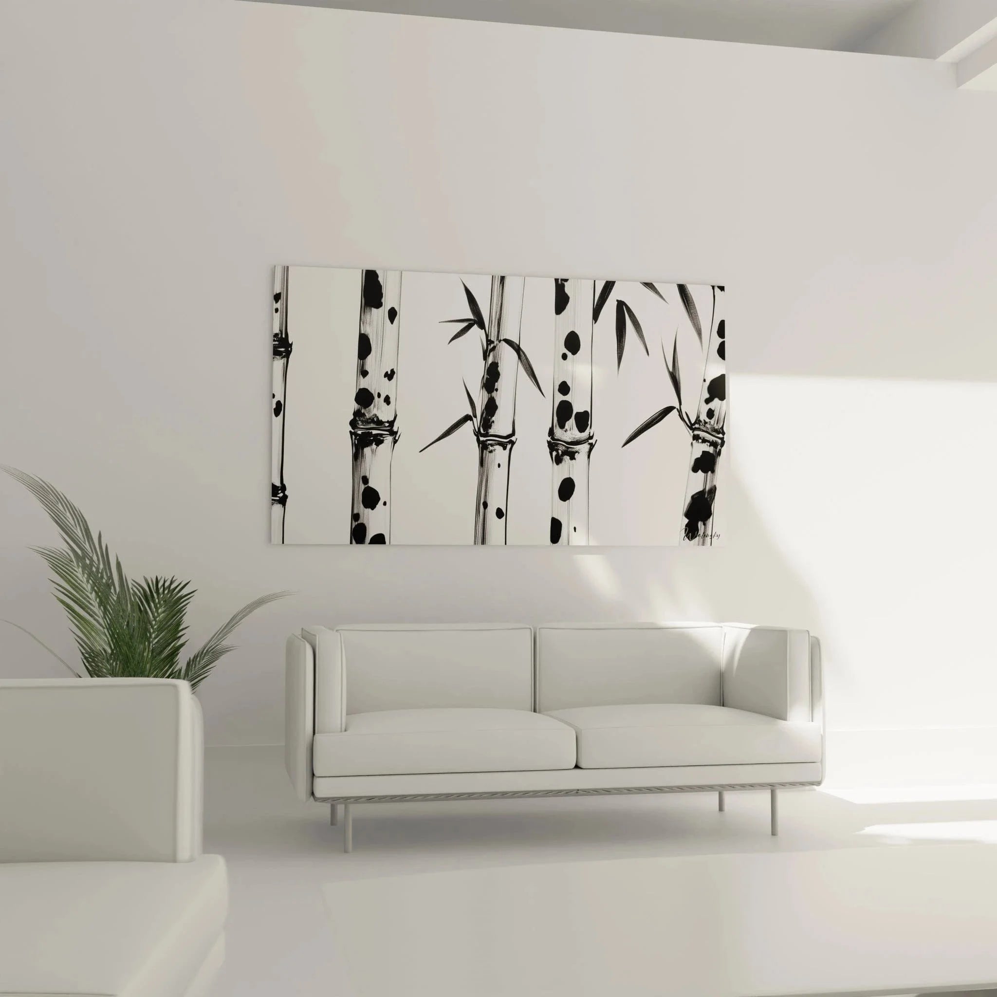 Nahaufnahme Bambus Kunstwerk schwarz-weiß, Details Pinselstriche Dalmatiner-Stil