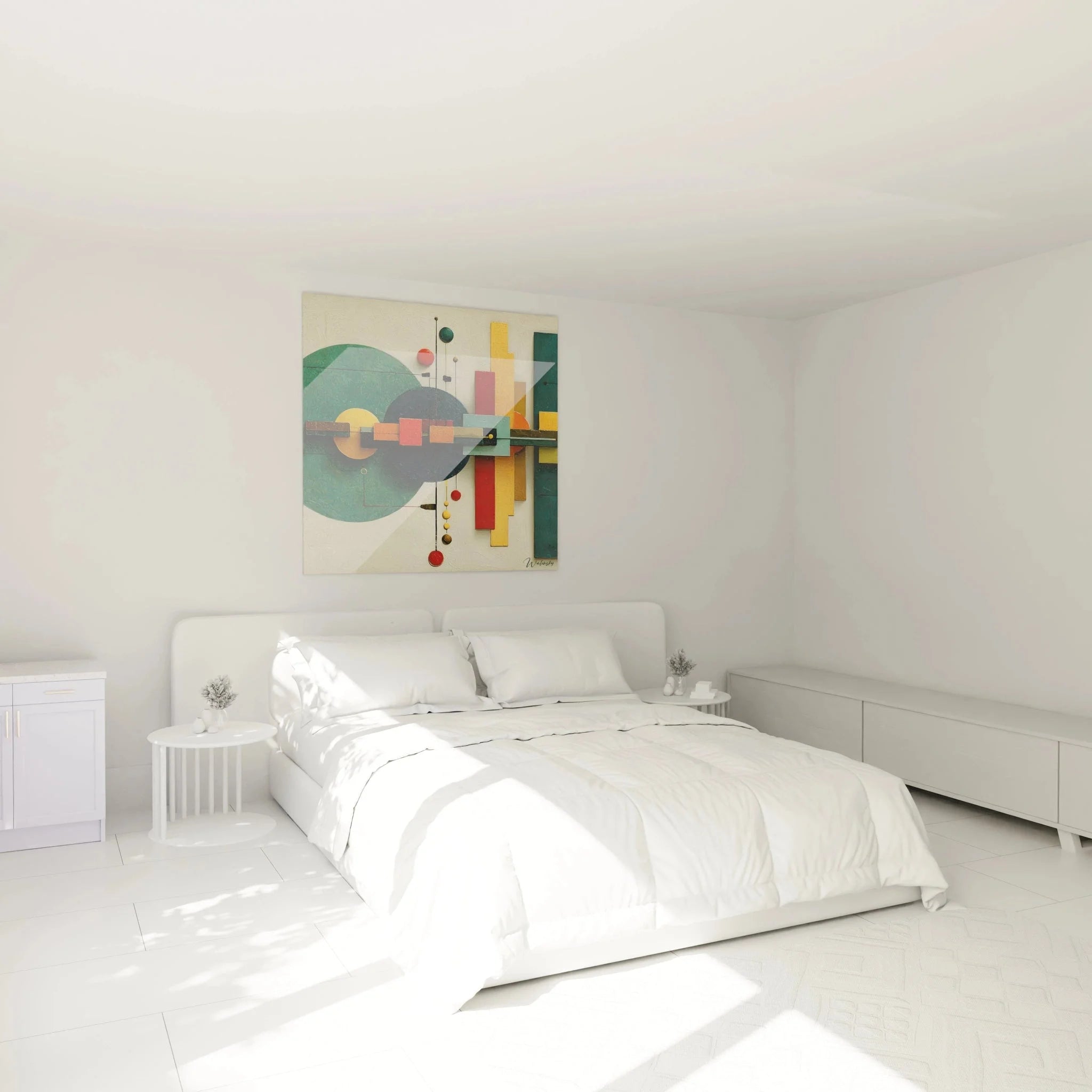 Bauhaus Wandbild mit geometrischen Formen als moderne Schlafzimmer-Dekoration