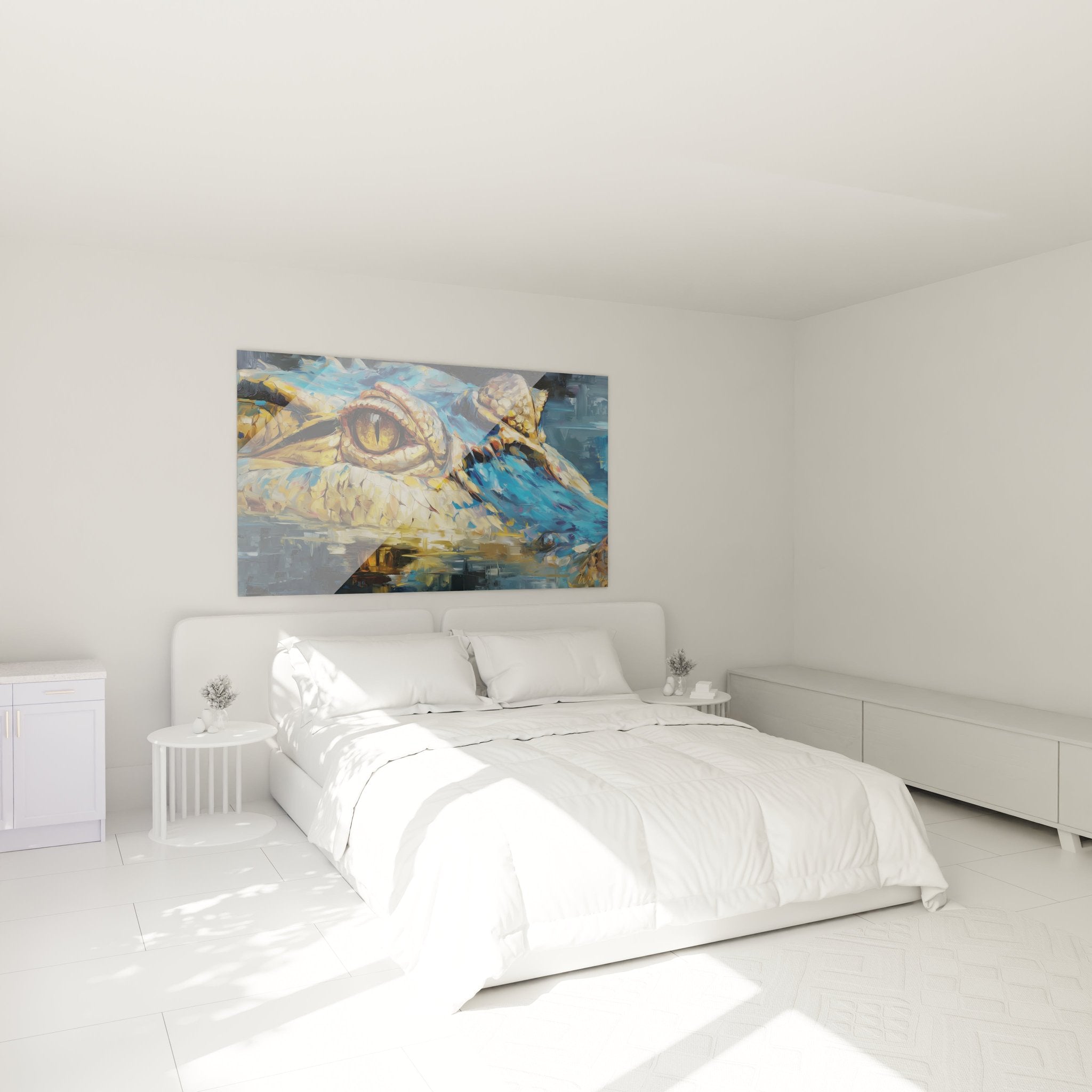 Wandbild Krokodil im Wasser als elegante Wanddekoration im modernen Schlafzimmer