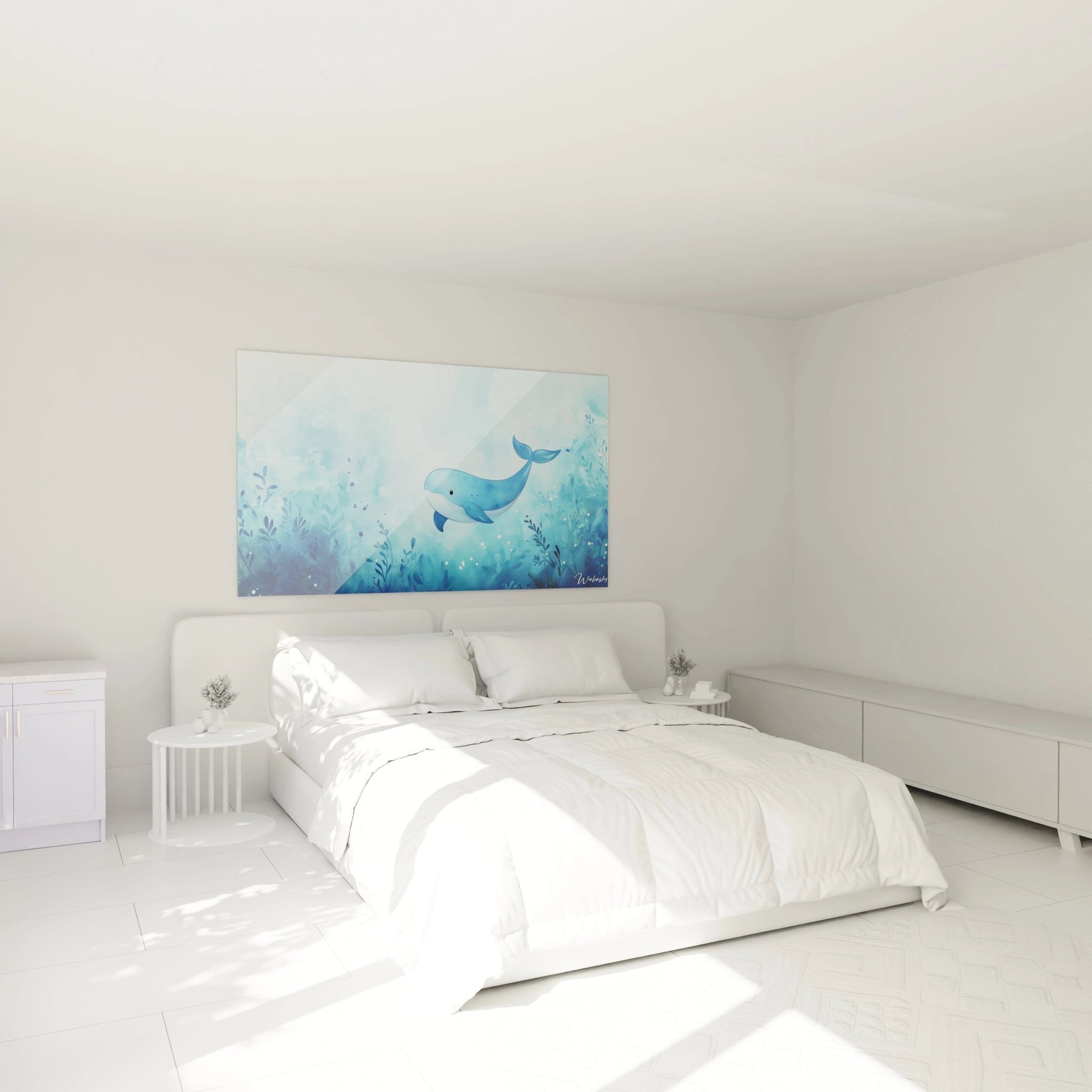 Wal Wandbild im Kinderzimmer über Bett, maritime Dekoration in beruhigenden Blautönen