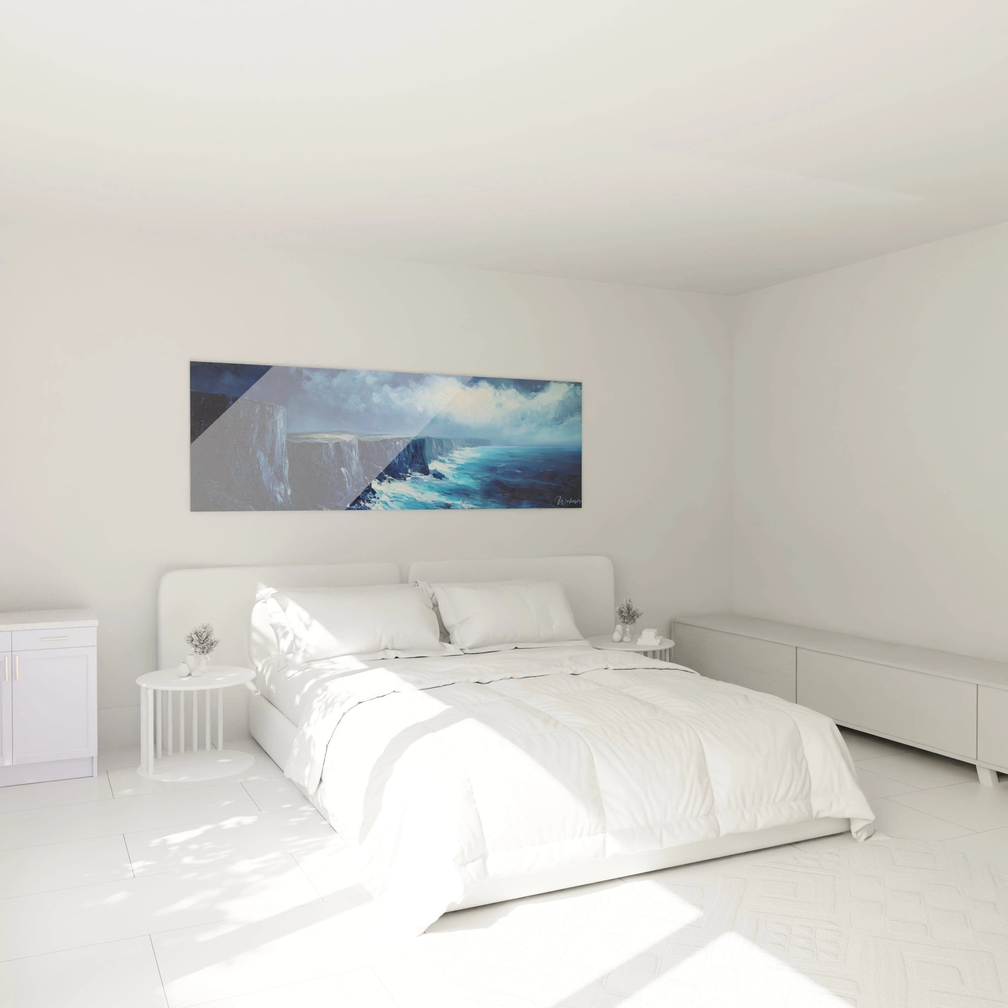 Wandbild Meeresklippen im Schlafzimmer - beruhigende maritime Dekoration mit Ozeanmotiv an der Wand