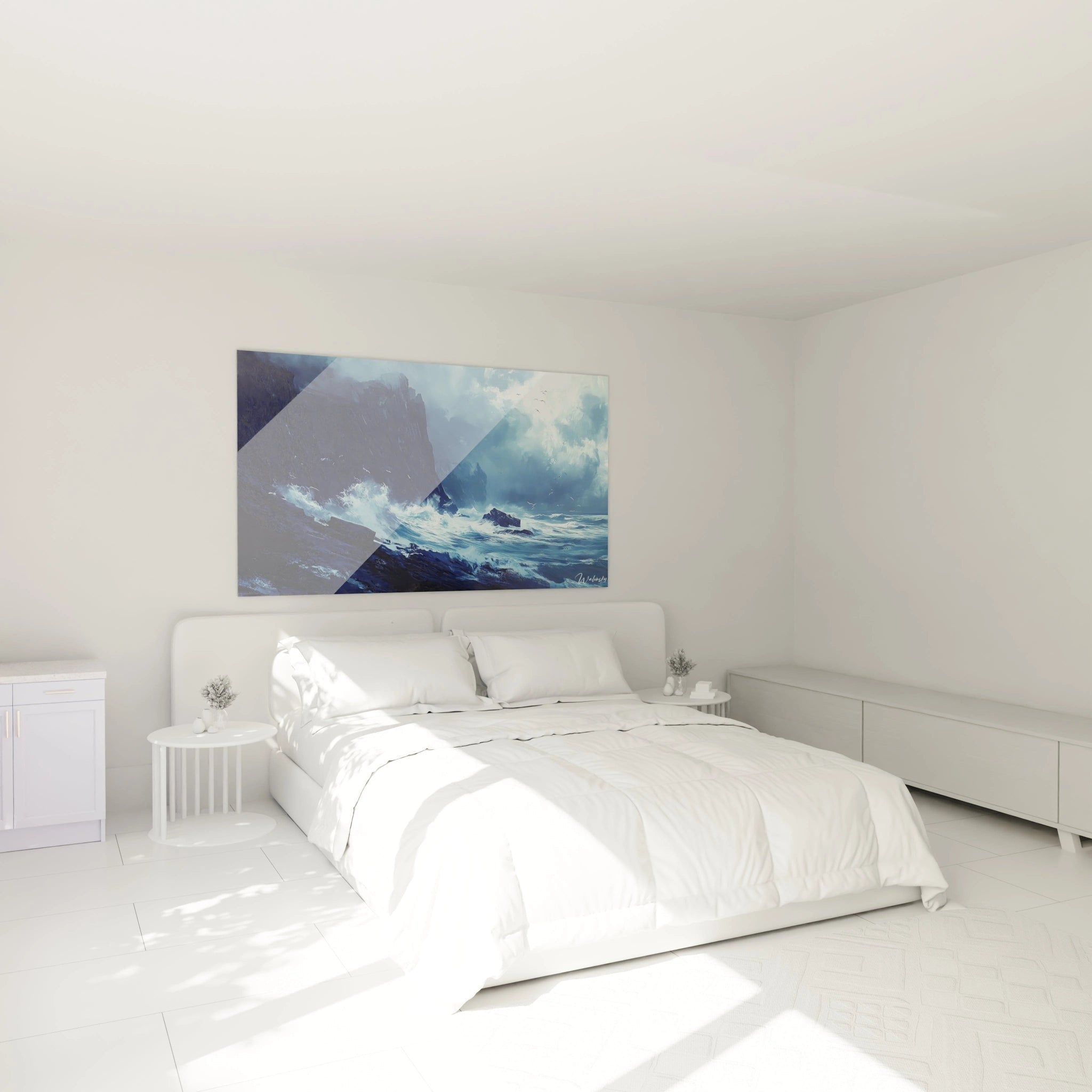 Meeressturm Wandbild im Schlafzimmer, maritime Dekoration mit dramatischer Seelandschaft an der Wand