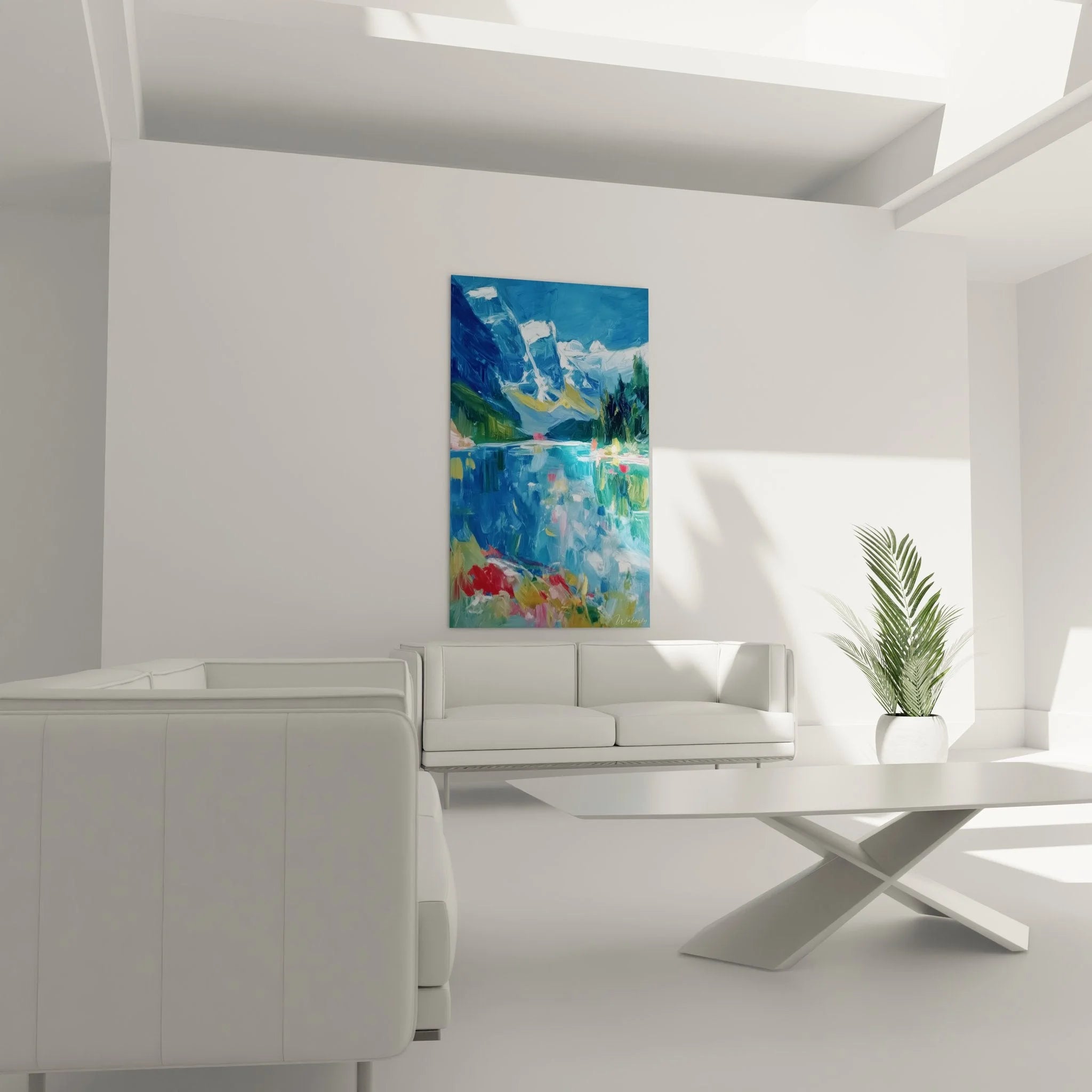 Detailansicht Bergsee Wandbild - impressionistische Maltechnik mit lebendigen Farben