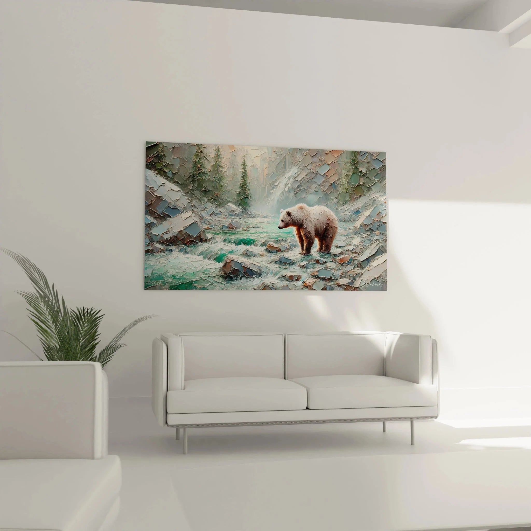 Detailansicht Braunbär Wandbild - plastische Spachteltechnik und realistische Felldarstellung im Fokus