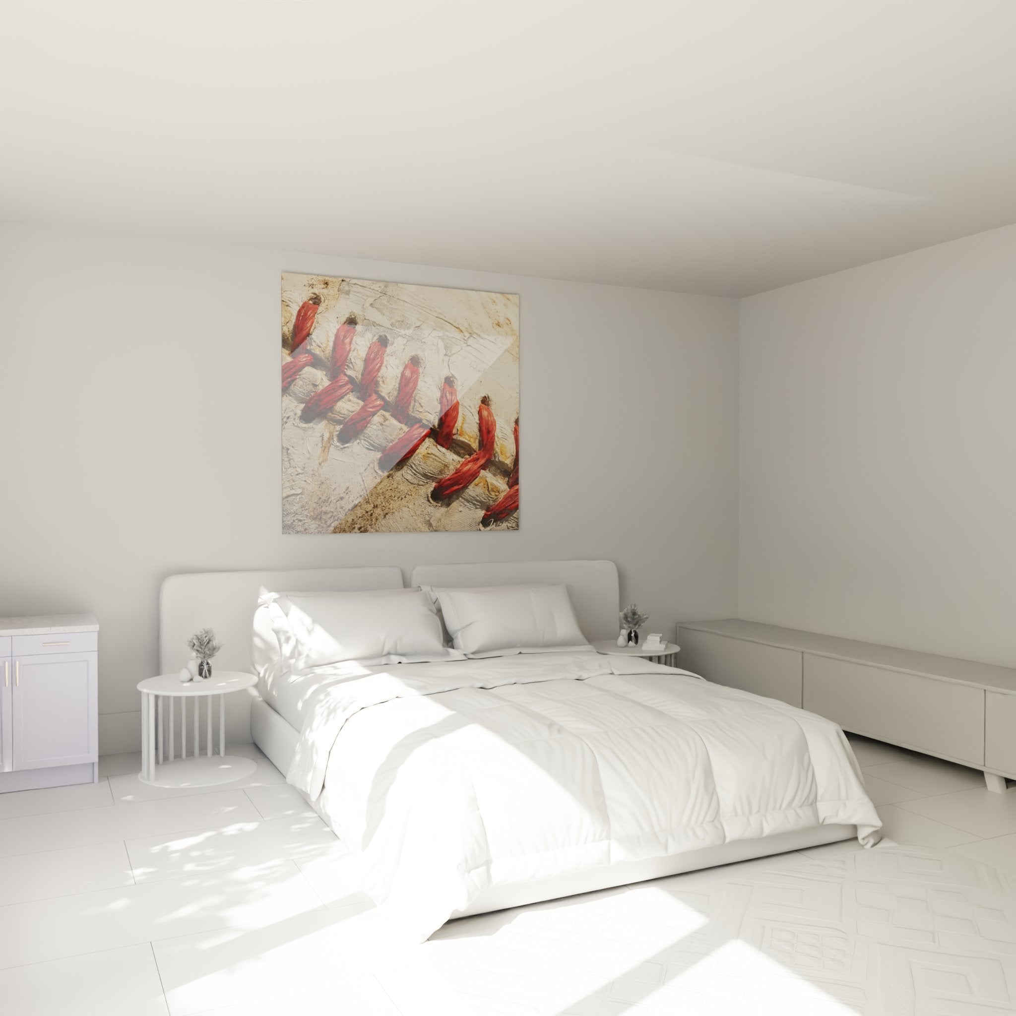 Baseball Schnürung Wandbild in modernem Schlafzimmer - rote Akzente Baseball Dekoration