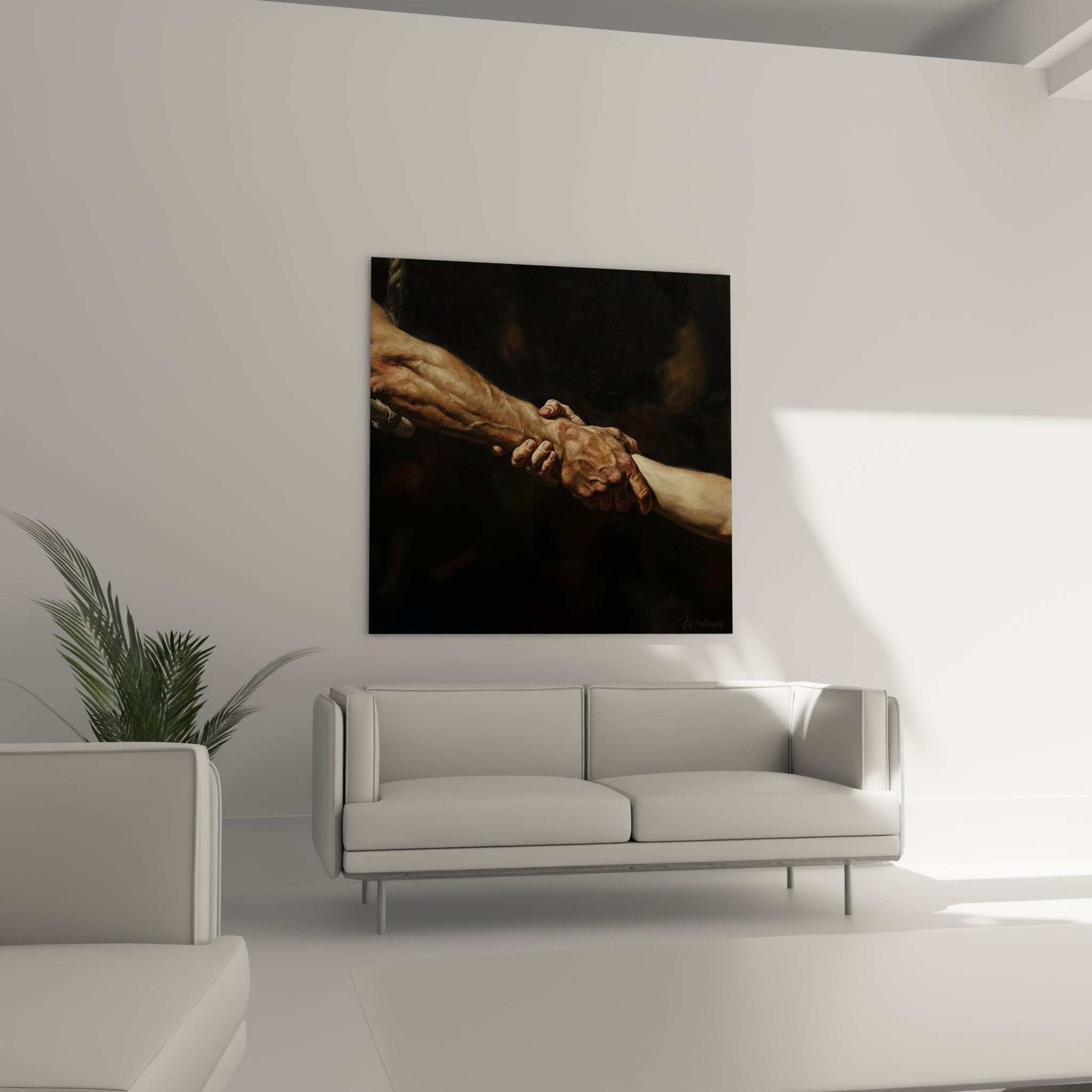 Nahaufnahme Wandbild Detail gefangene Hände, realistische Darstellung durch Gittern greifende Arme