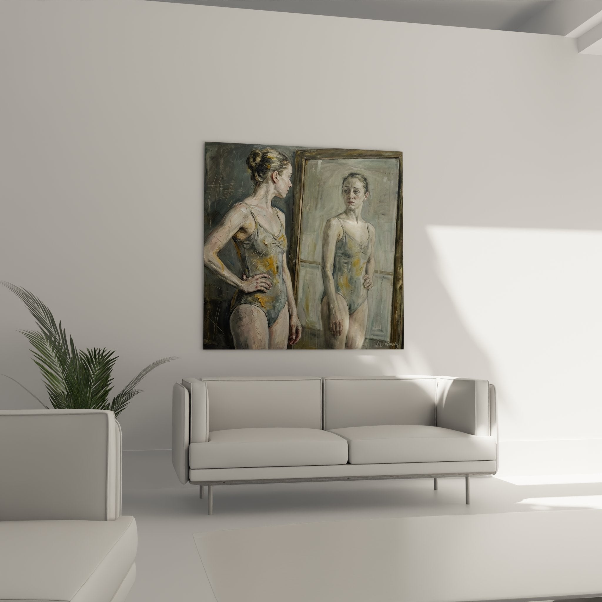 Nahaufnahme der Ballerina Malerei, detaillierte Pinselstriche und Farbgebung sichtbar