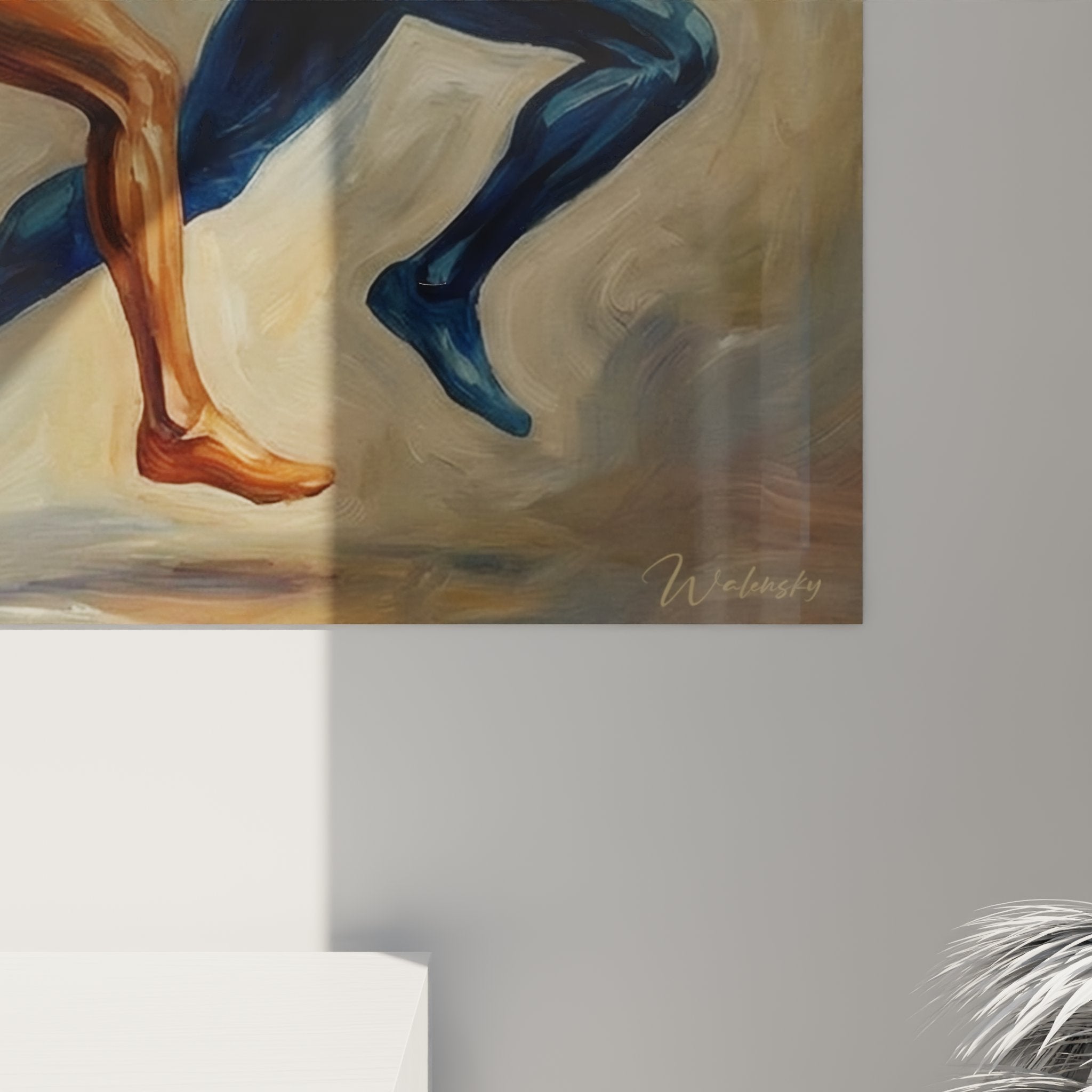 Gesamtansicht Wandbild Läufer Duo, harmonische Farbkomposition in modernem Wohnambiente