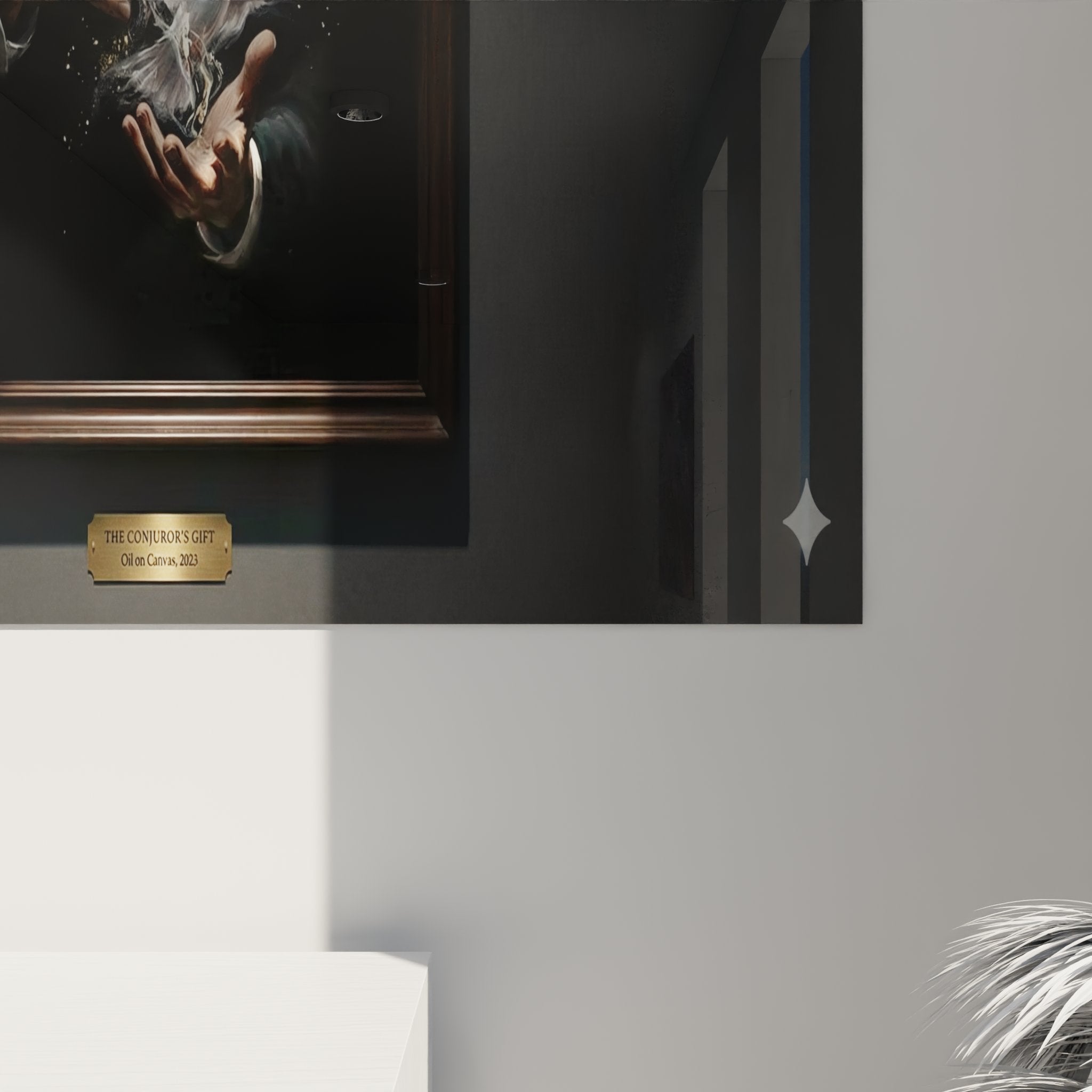 Gesamtansicht des Zirkus-Wandbildes mit magischen Tauben zwischen beschützenden Händen