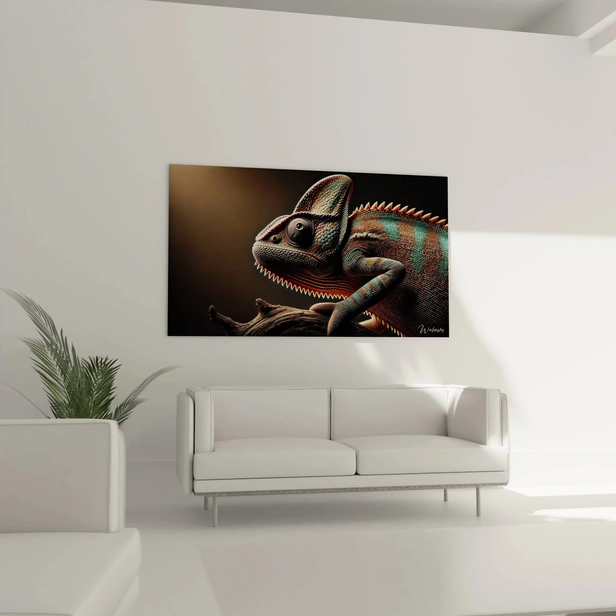 Chamäleon Kunstdruck Nahaufnahme - Schuppenstruktur und Augendetails