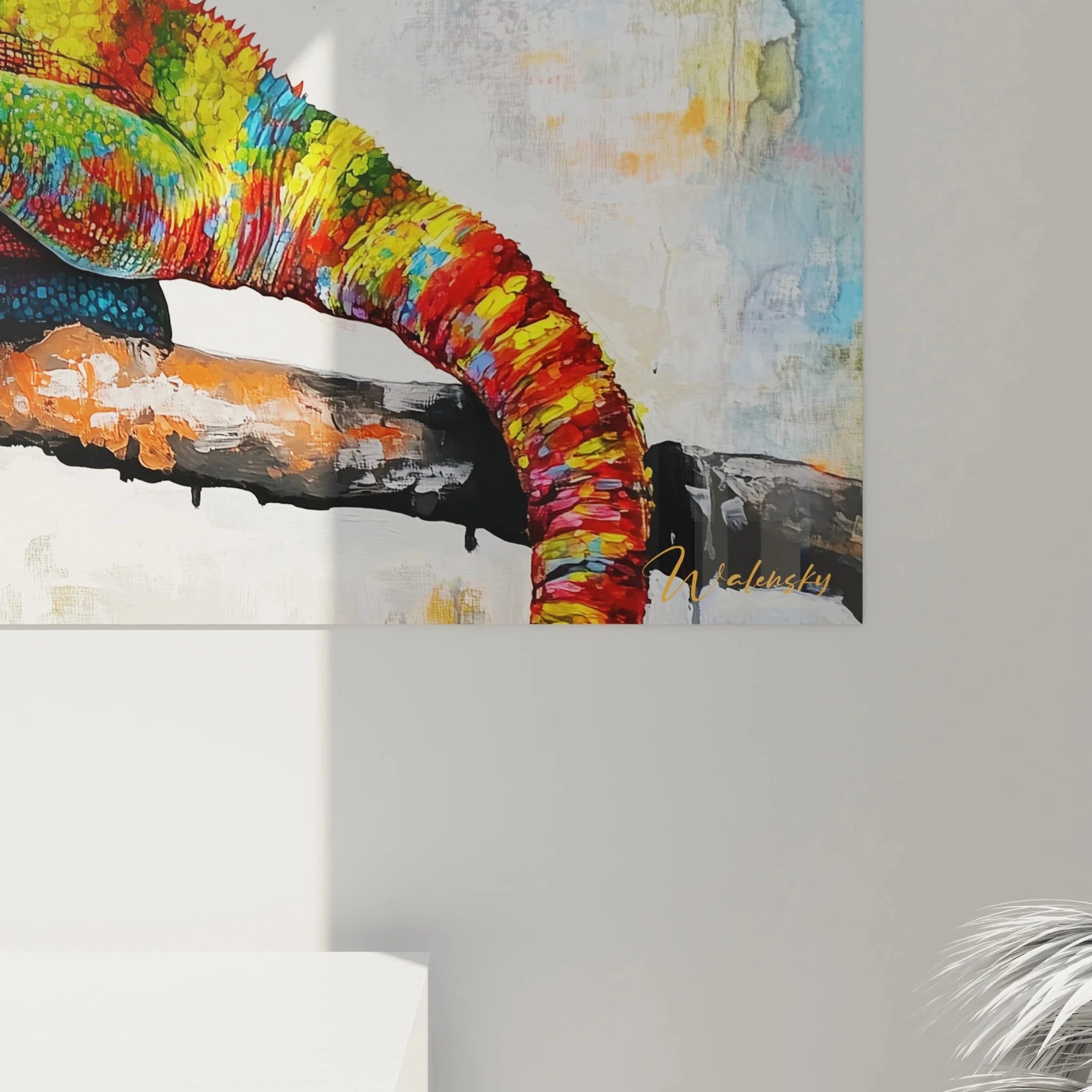 Gesamtansicht modernes Chamäleon Wandbild - komplette bunte Reptil Wanddekoration