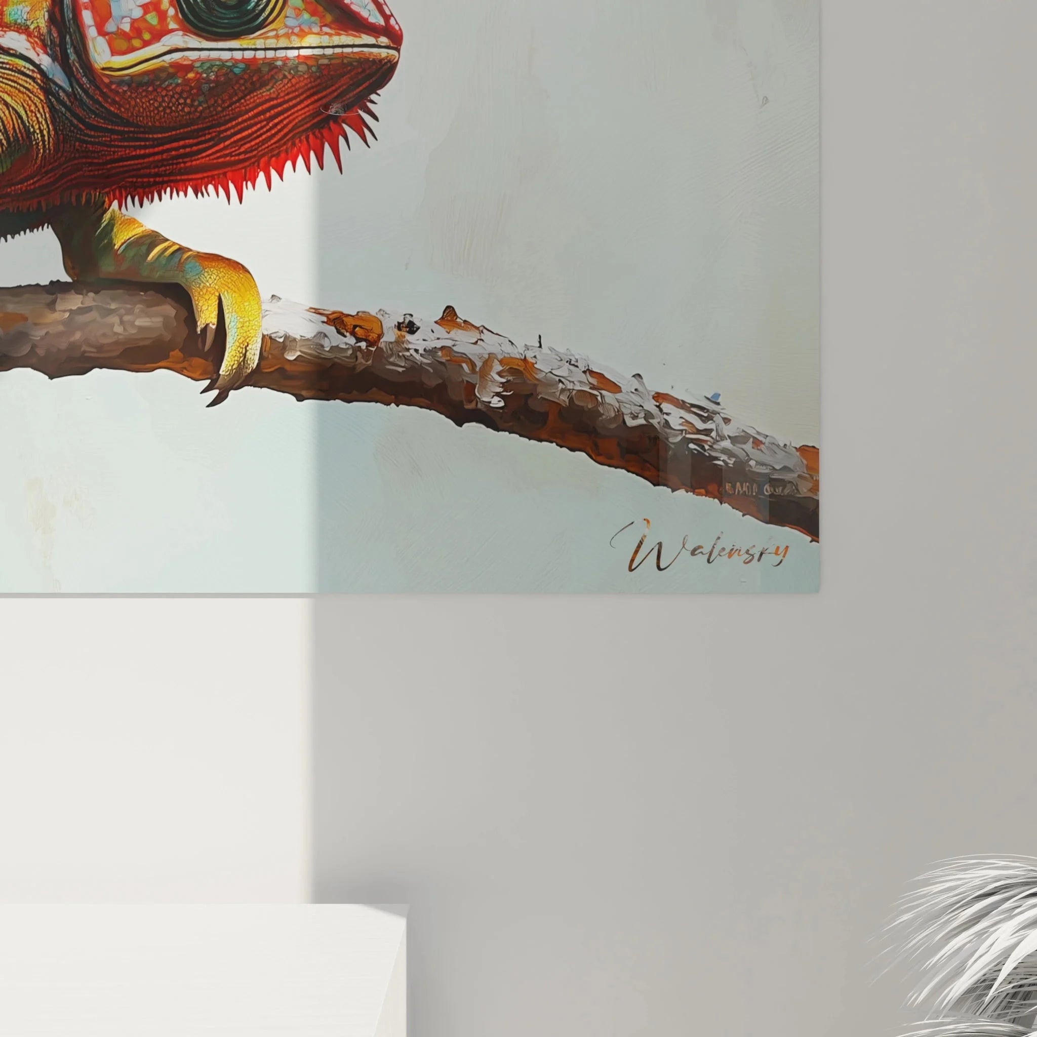 Gesamtansicht Chamäleon Wandbild XXL - Komplette Reptilien Kunst Darstellung auf Leinwand