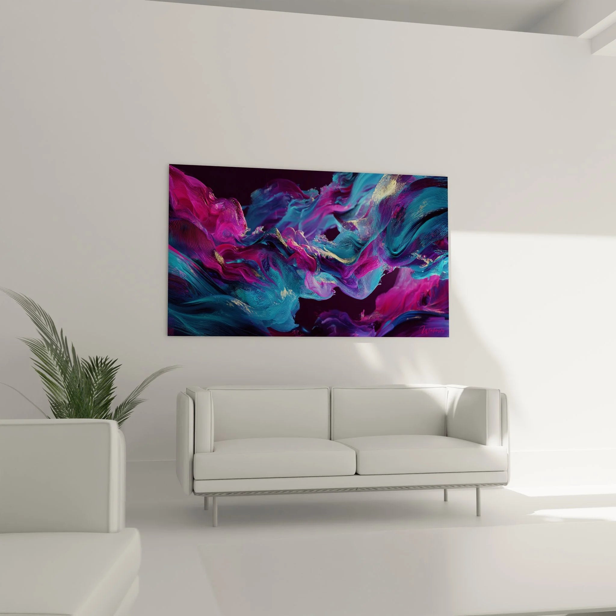 Detailansicht abstrakte flüssige Strukturen - Cyan Magenta Wandbild futuristischer Stil Nahaufnahme