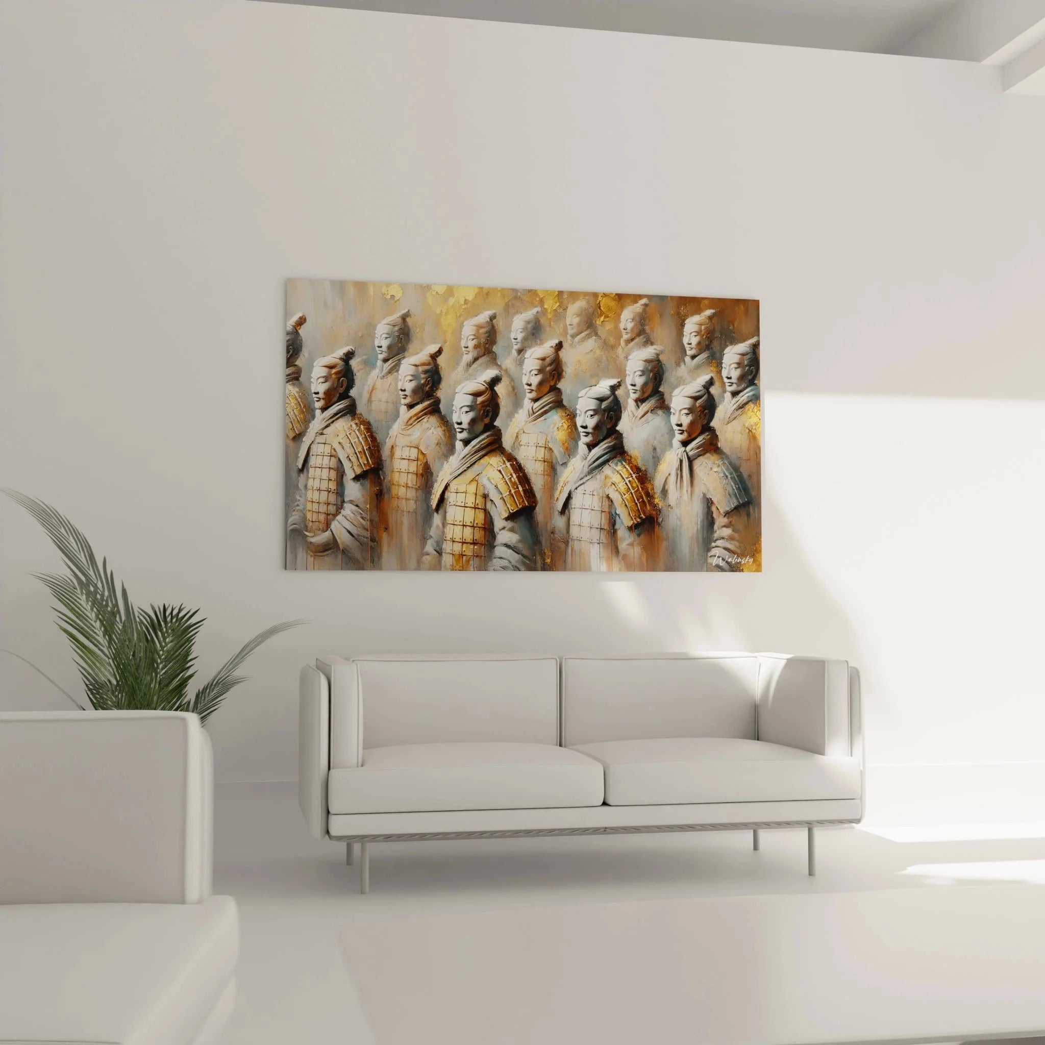 Detailaufnahme chinesischer Terrakotta-Krieger Wandbild - Historische asiatische Wanddekoration