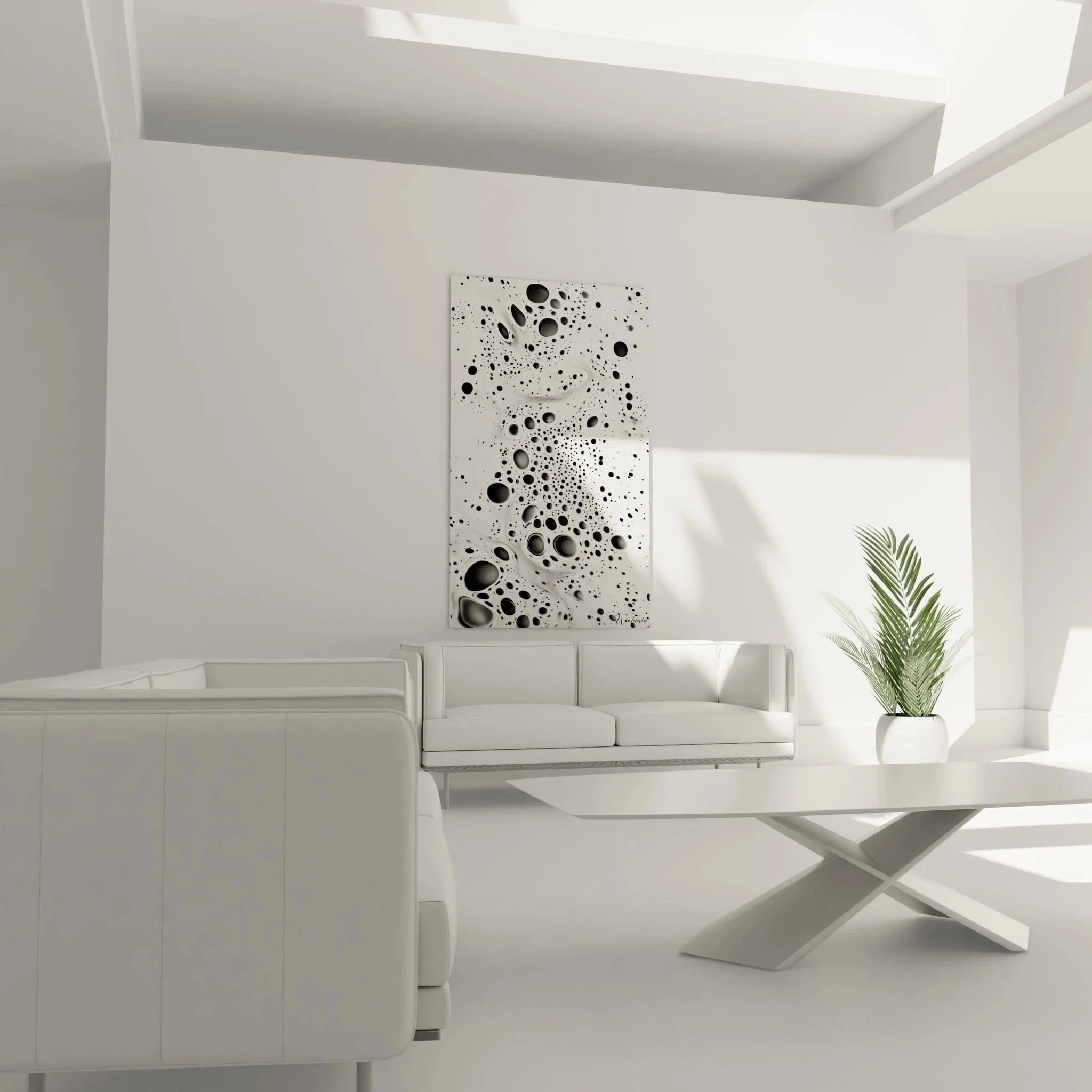 Nahaufnahme der perforierten Blasenstruktur mit dreidimensionalen Löchern in schwarz-weiß