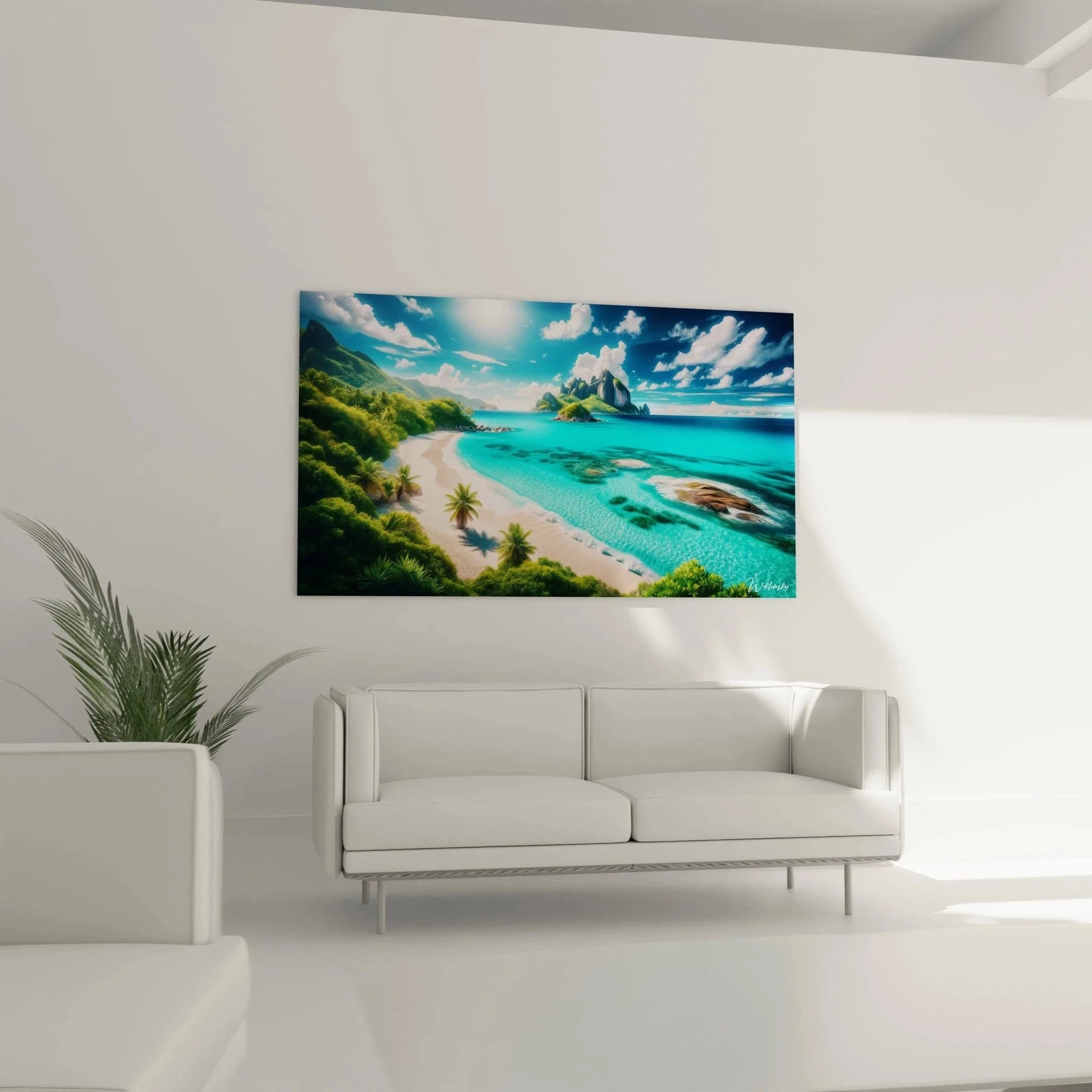 Detailansicht Wandbild Tropenstrand - kristallklares Wasser und weiße Sandbucht Nahaufnahme