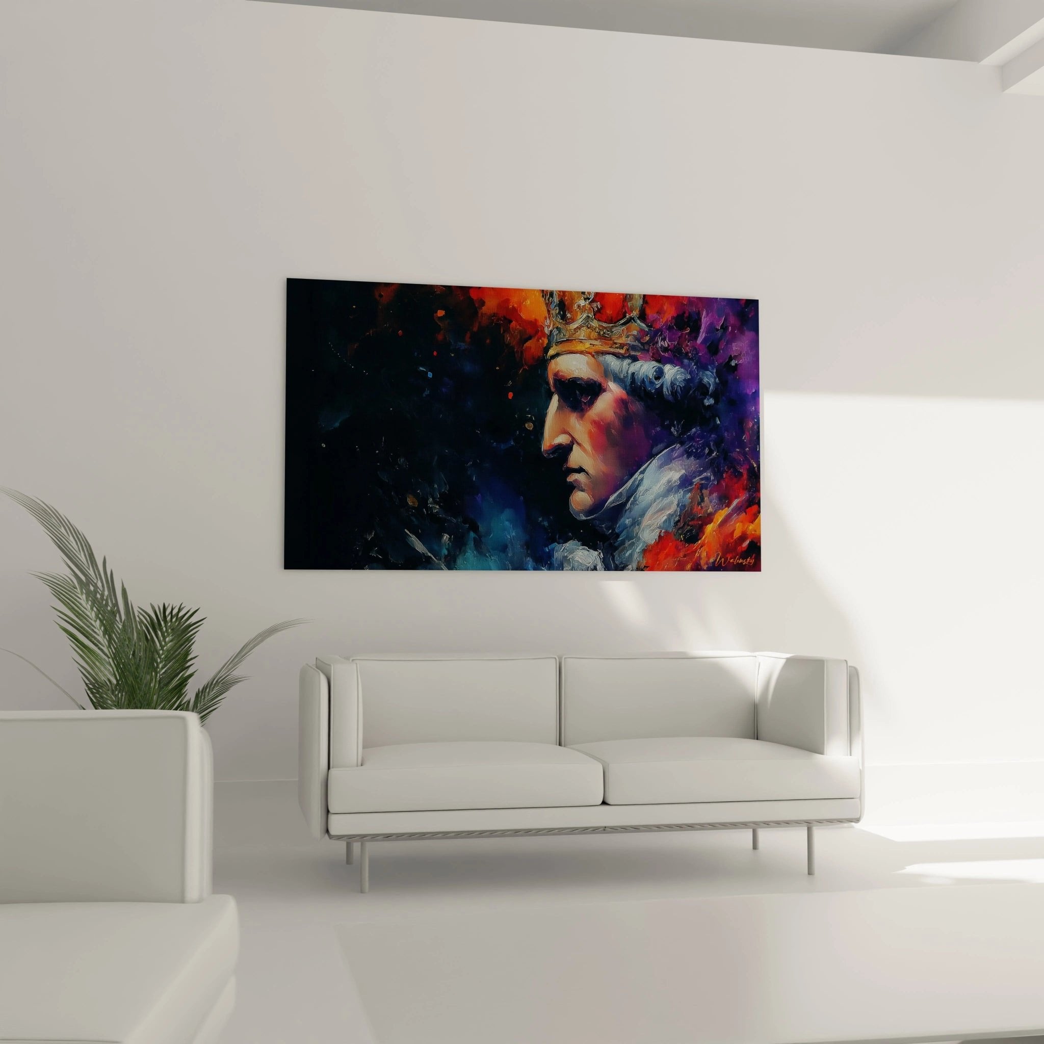 Nahaufnahme Wandbild gekrönter Herrscher Profil dramatische Farbgebung Edition Ludwig XVI
