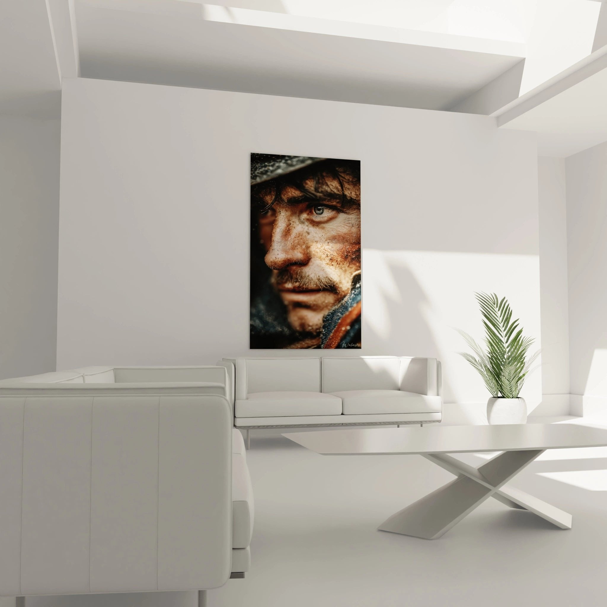 Nahaufnahme des Wandbildes zeigt realistische Details des Soldatenporträts mit Wassertropfen und Erdspuren