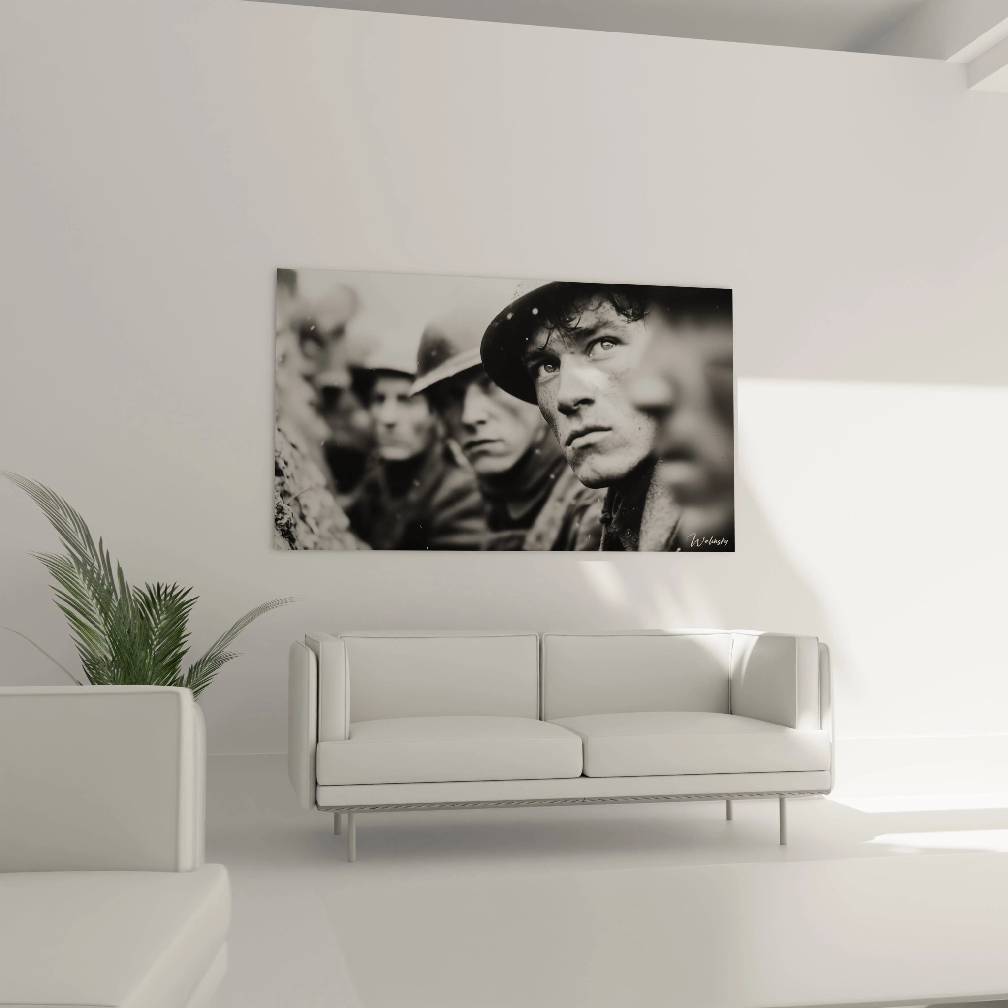 Detailaufnahme Wandbild zeigt intensiven Blick des Soldaten aus dem Ersten Weltkrieg