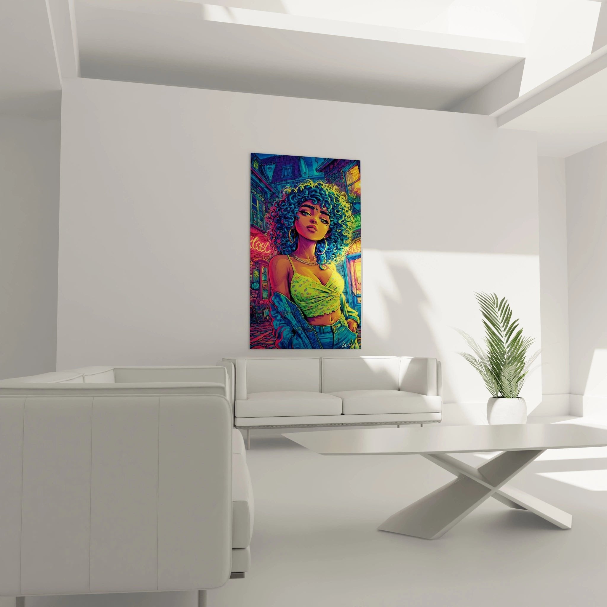 Detailansicht des Comic Wandbildes mit intensiven Neonfarben und kunstvoller Ausführung