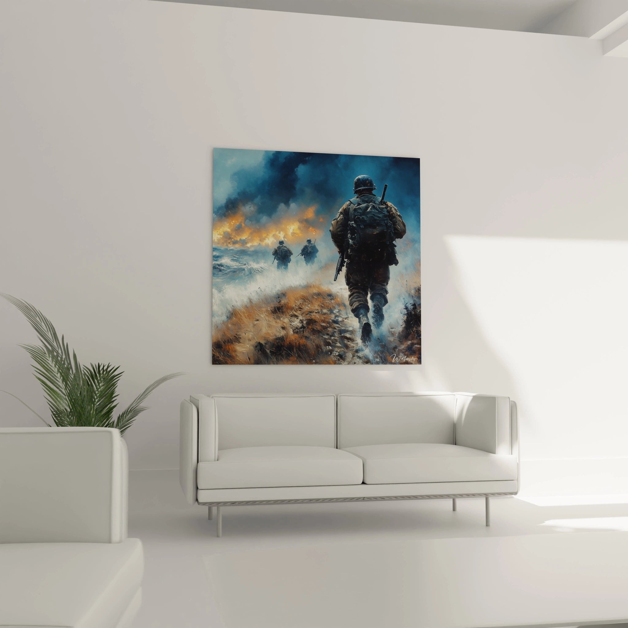 Nahaufnahme Wandbild Erster Weltkrieg Soldaten mit detailreicher Uniform und Stahlhelm im Kampf