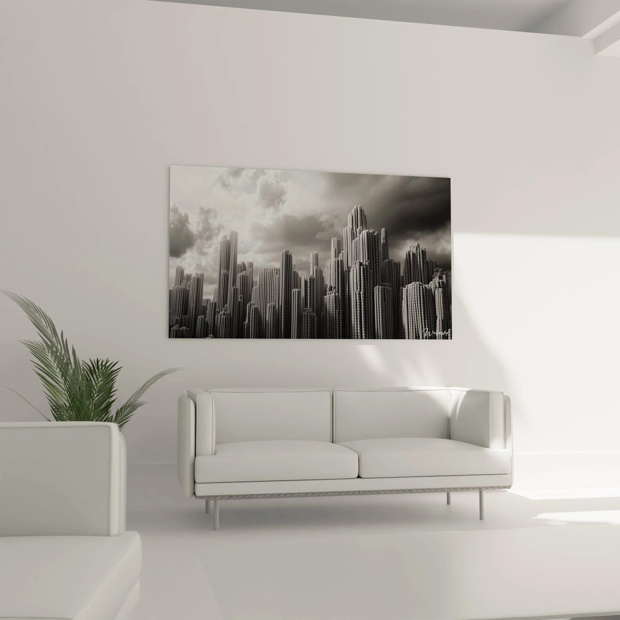 Detailaufnahme der strukturierten Kaktusoberflächen mit markanten Rippen in künstlerischer Darstellung