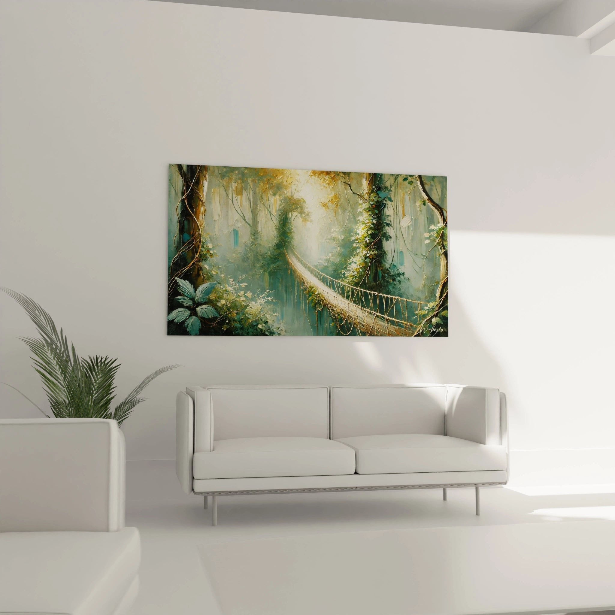 Detailansicht Wandbild Regenwald Hängebrücke mit Lianen und tropischen Pflanzen