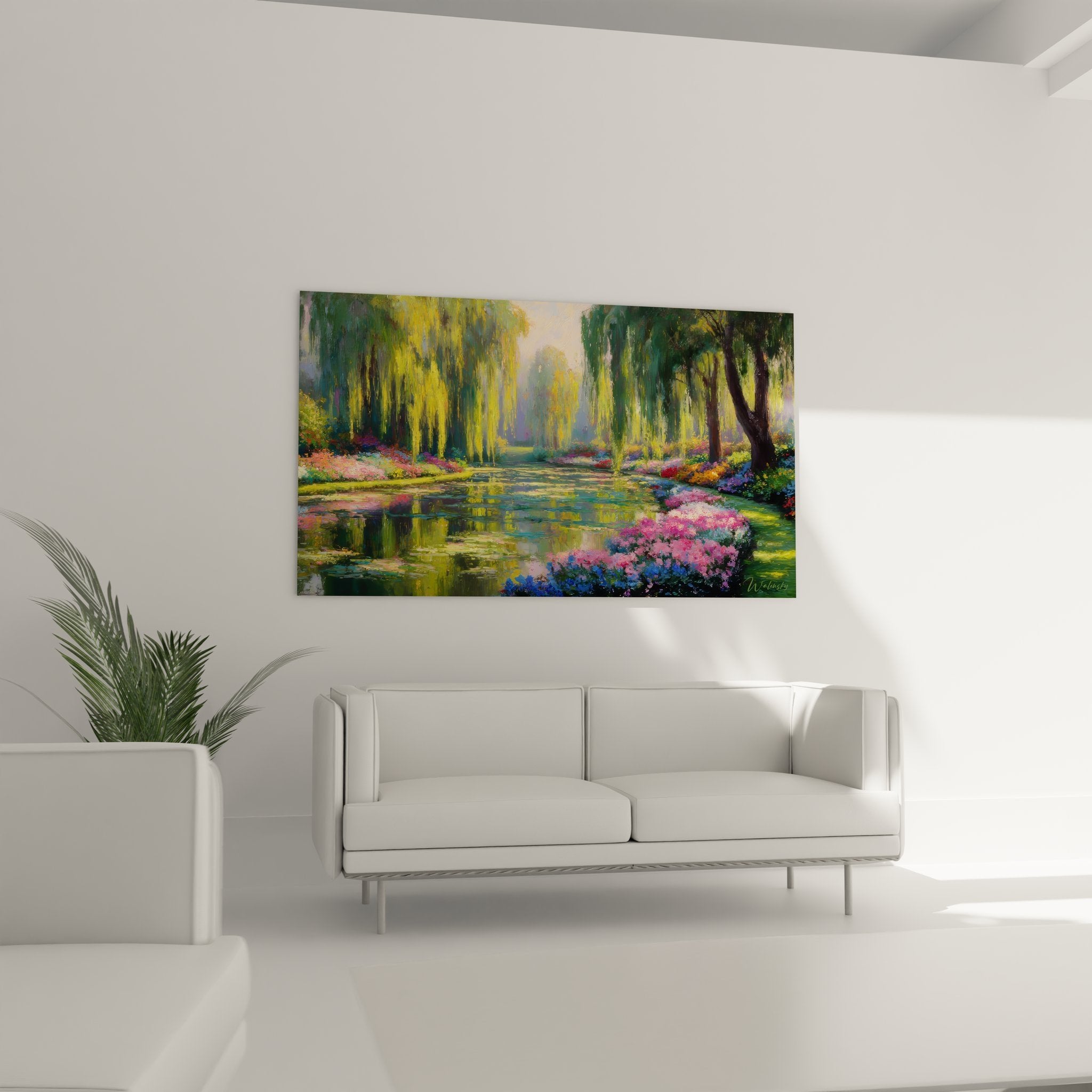 Detailansicht des Wandbildes zeigt die impressionistische Maltechnik und Farbverläufe der Gartenszene