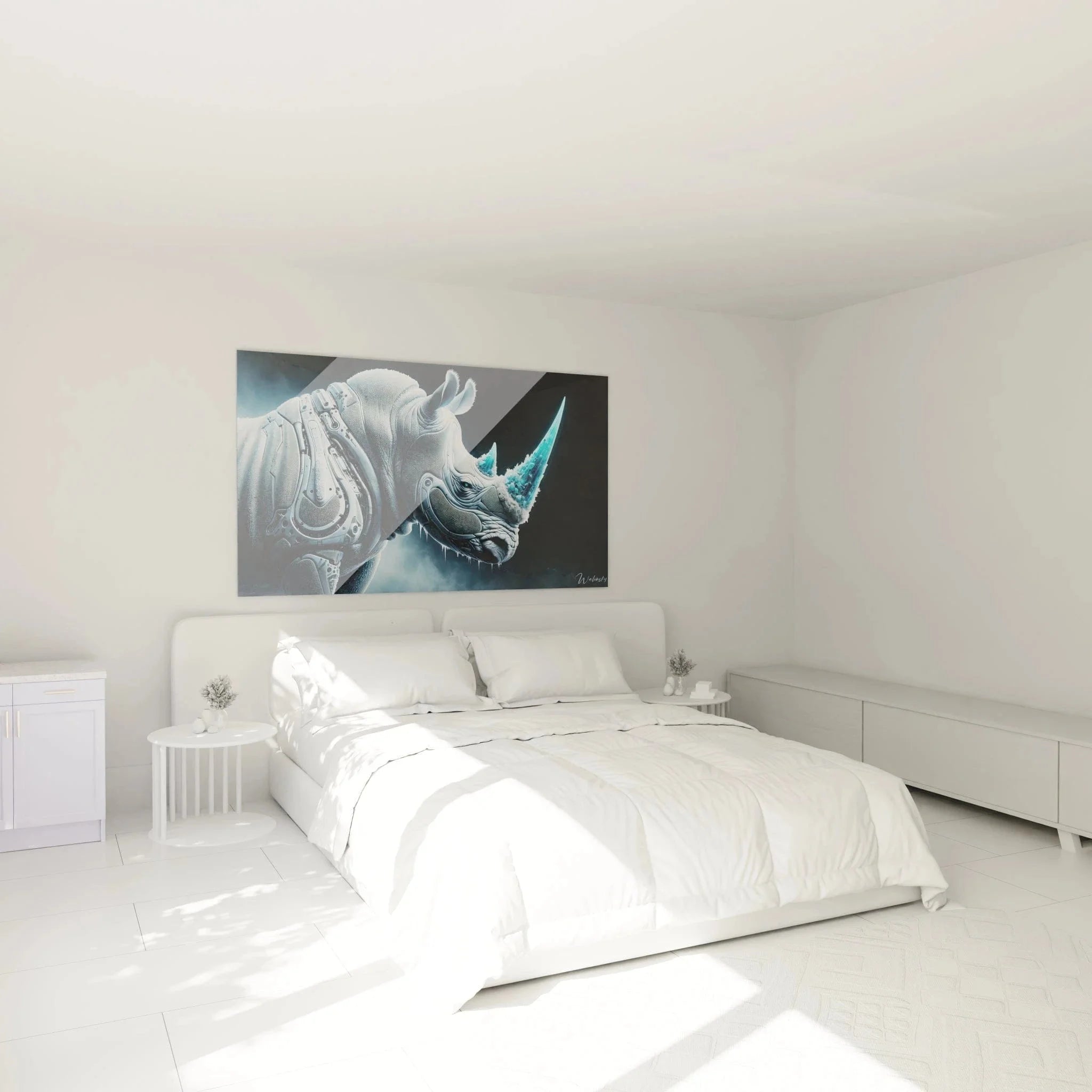 Cyber Rhinozeros Wandbild XXL als moderne Wanddekoration im Schlafzimmer