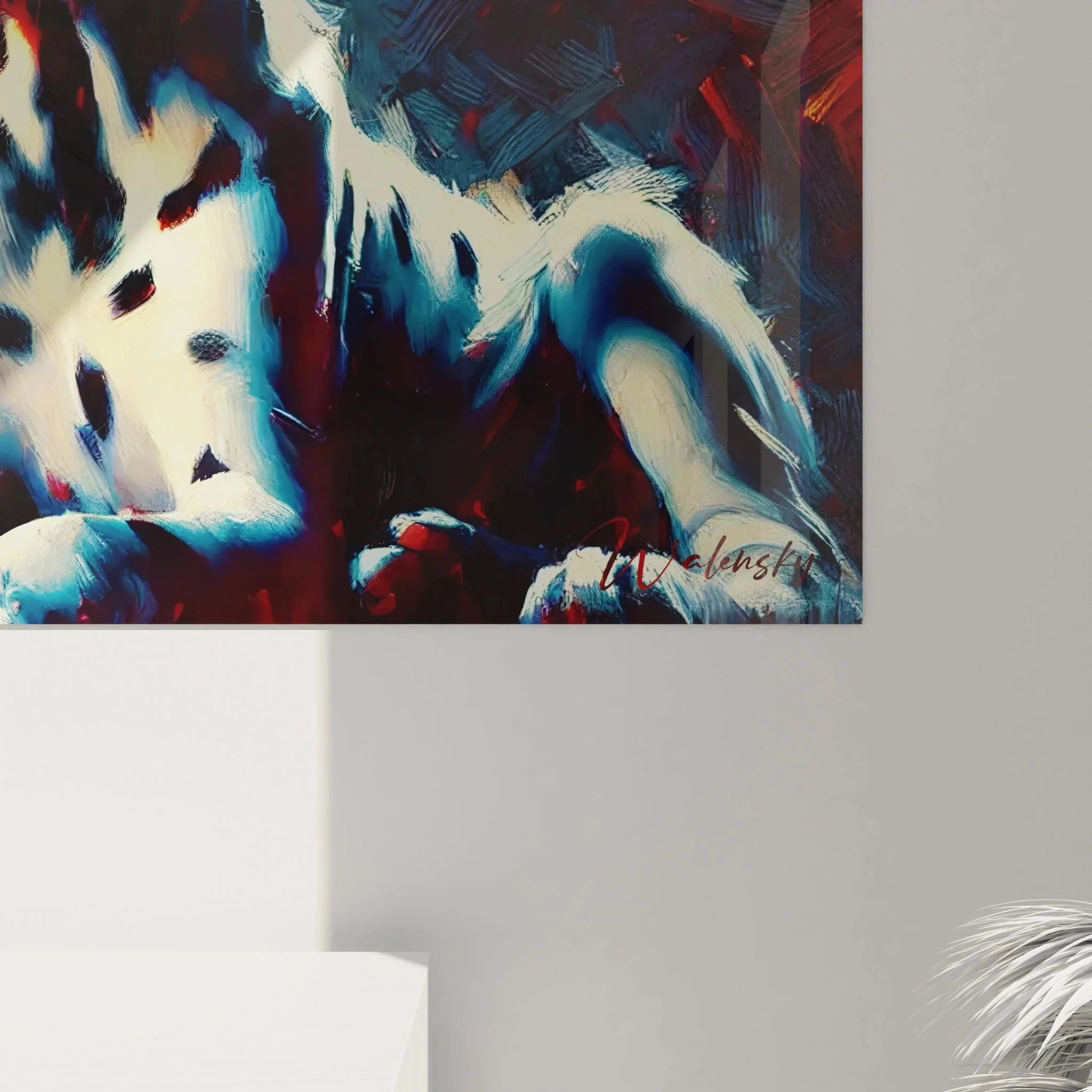 Gesamtansicht des Dalmatiner Welpen Wandbildes mit künstlerischer Darstellung in modernem Wohnambiente