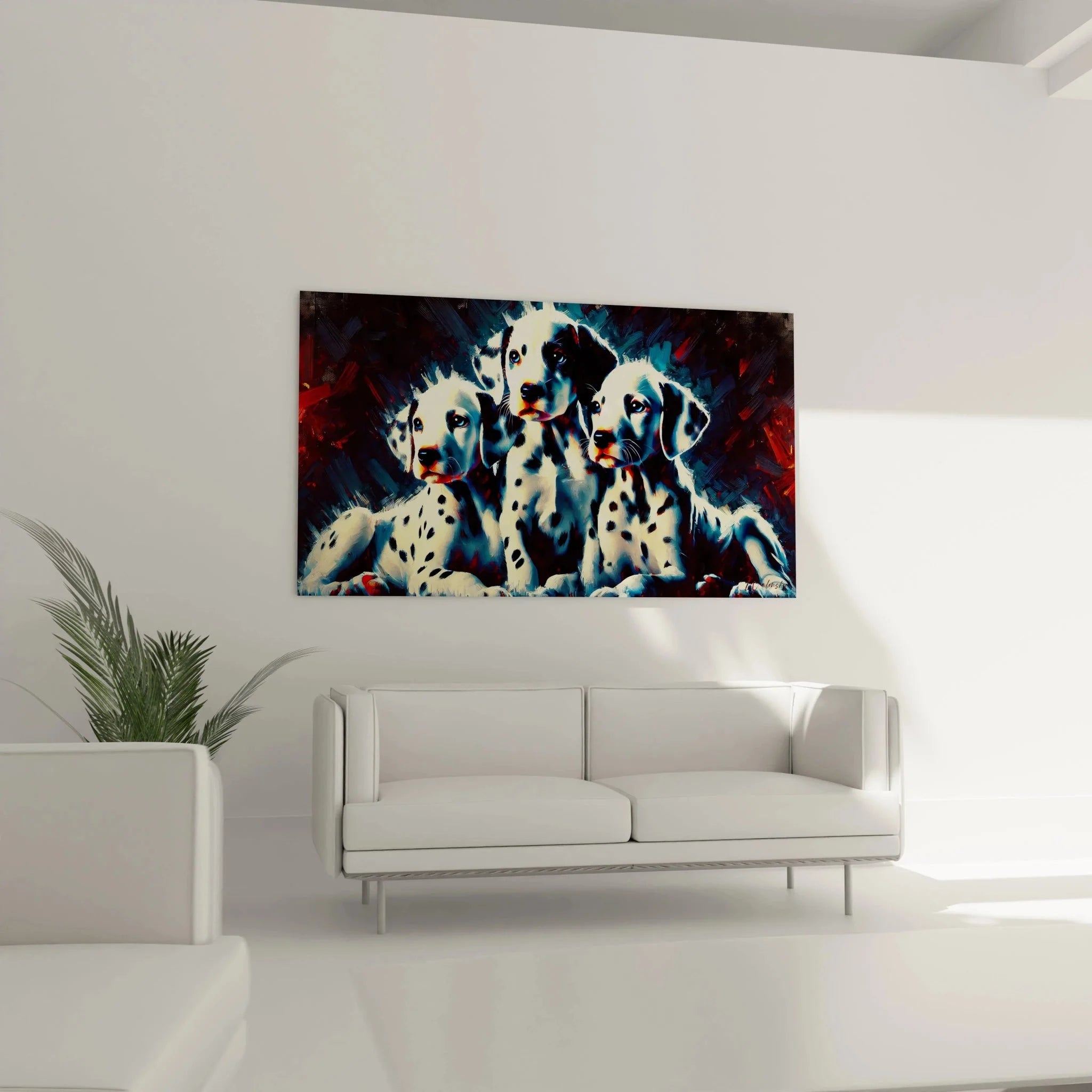 Nahaufnahme Dalmatiner Welpen Leinwandbild mit expressionistischen Pinselstrichen und lebendigen Farben