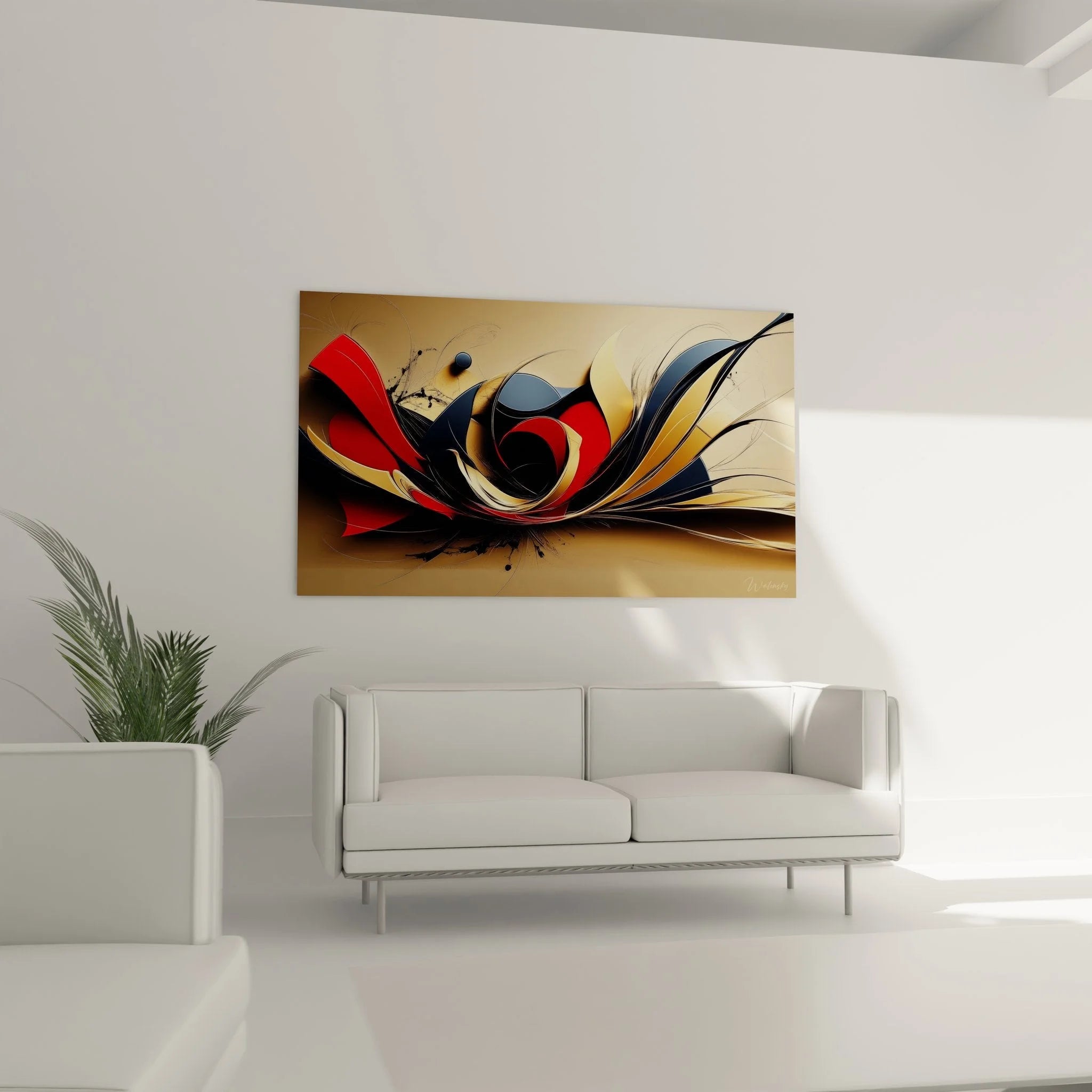 Detailansicht abstrakte Bewegung Wandbild - Hochwertige Textur und Farbverläufe in Rot Gold Schwarz