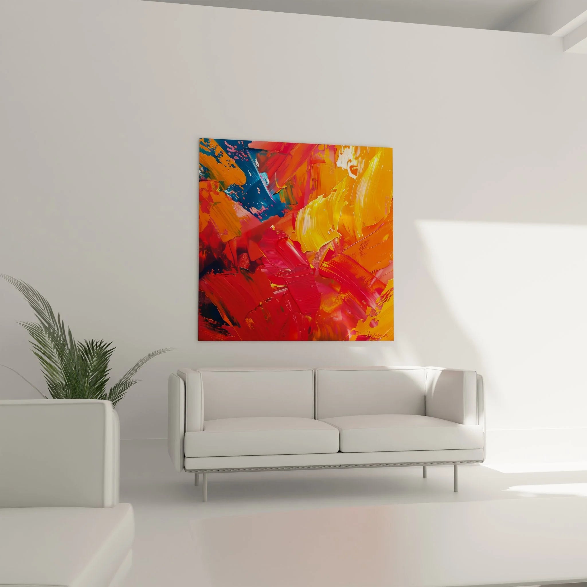 Detailansicht abstrakte Malerei Optik mit pastosen Pinselstrichen Orange Rot