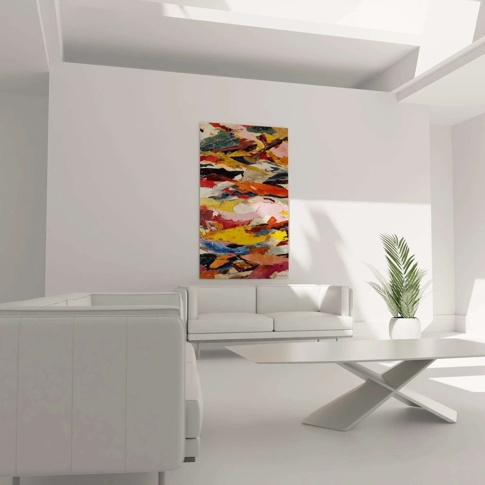 Detailansicht abstrakte Malerei Wandbild mit strukturierten Farbschichten - Malerei-Optik