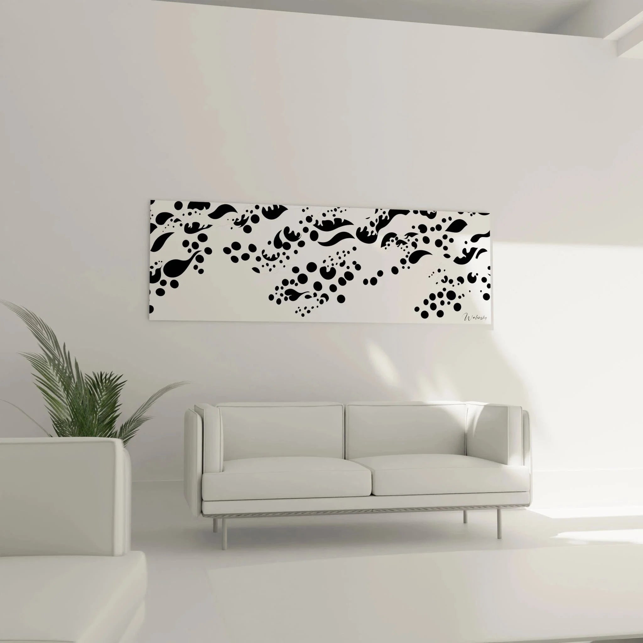 Detailaufnahme der organischen Punkte und Flecken im Dalmatiner Stil Wandbild schwarz-weiß