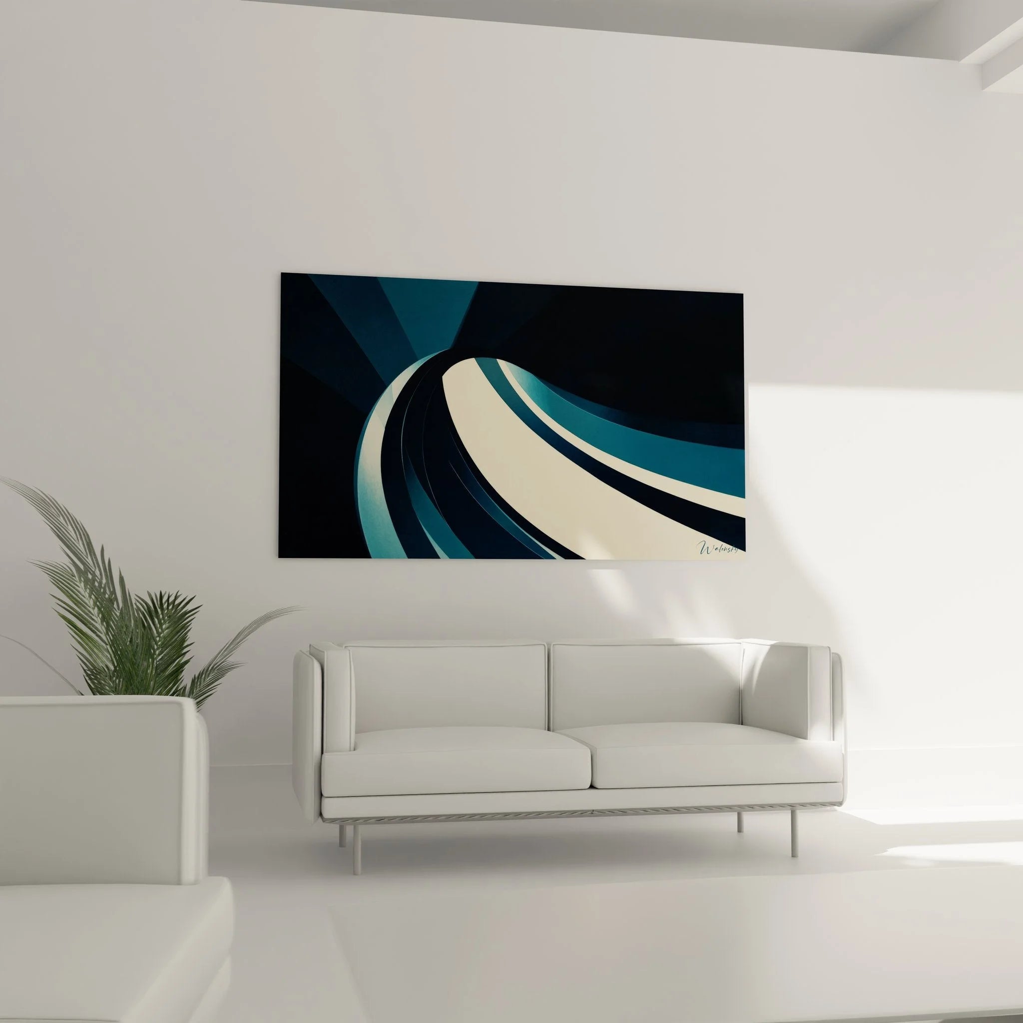 Detailansicht moderne Spiralen Wandbild mit geometrischen Strukturen und fließenden Formen