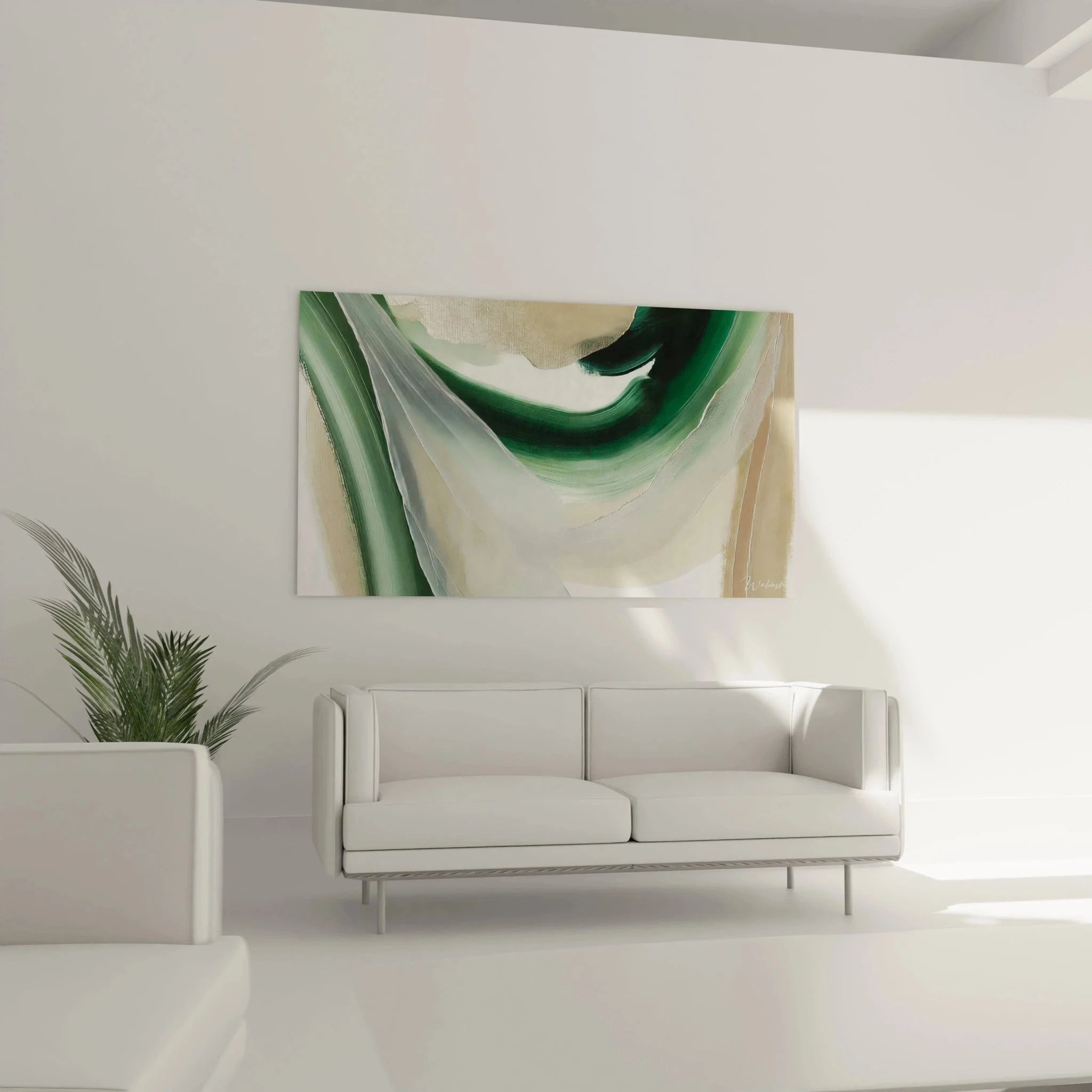 Detailansicht abstrakte grüne Wellenstrukturen Wandbild Acryl-Optik Edition