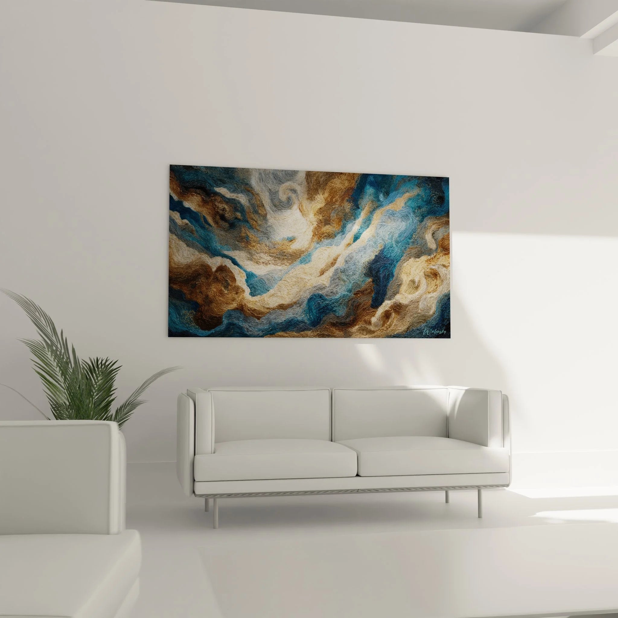 Detailansicht der abstrakten Wolkentexturen mit goldenen Akzenten